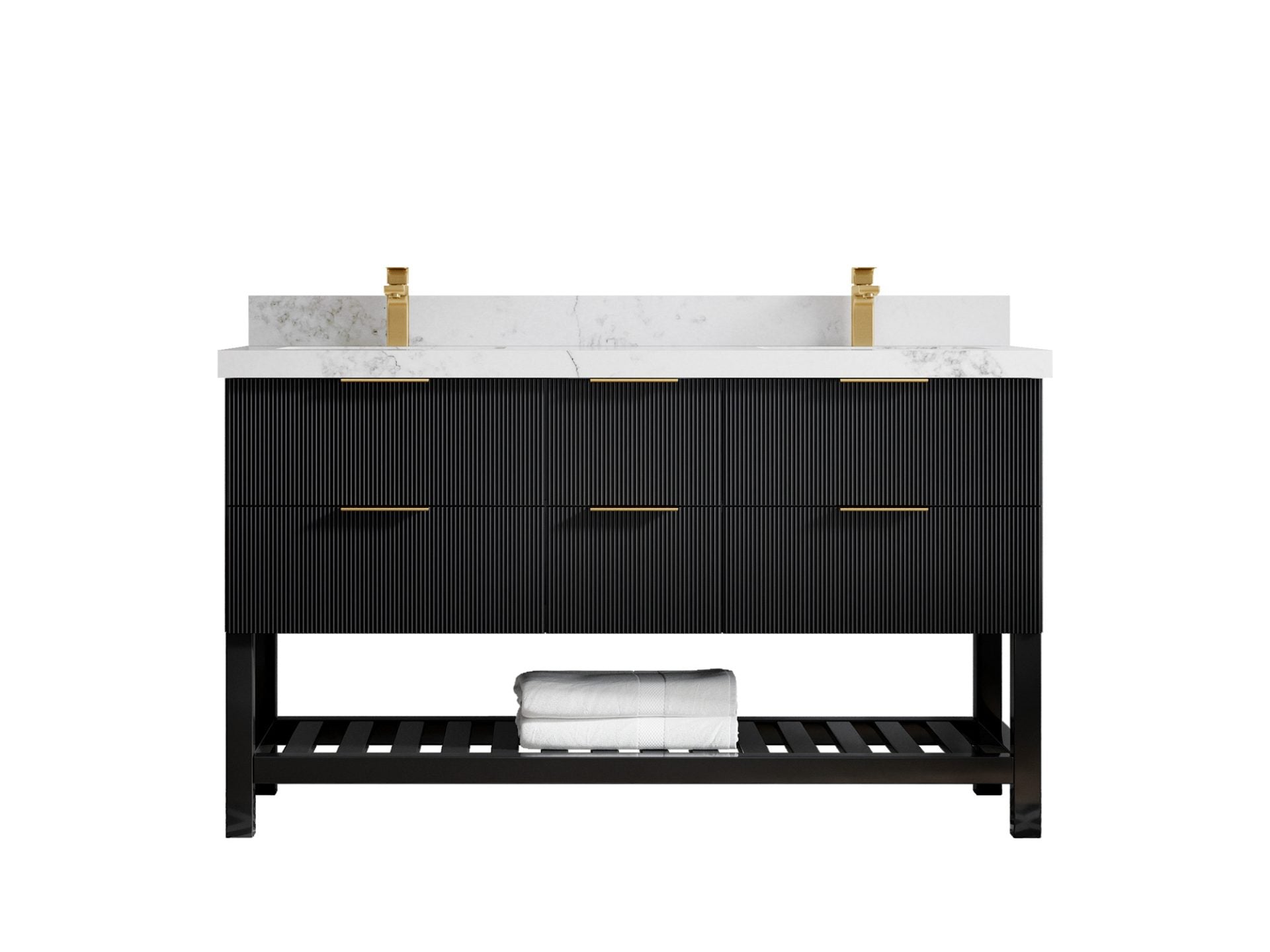 Catalina 60 in. W x 22 in. D Double Sink Bathroom Vanity in Black with 2 in Calacatta Nuvo Quartz Countertop