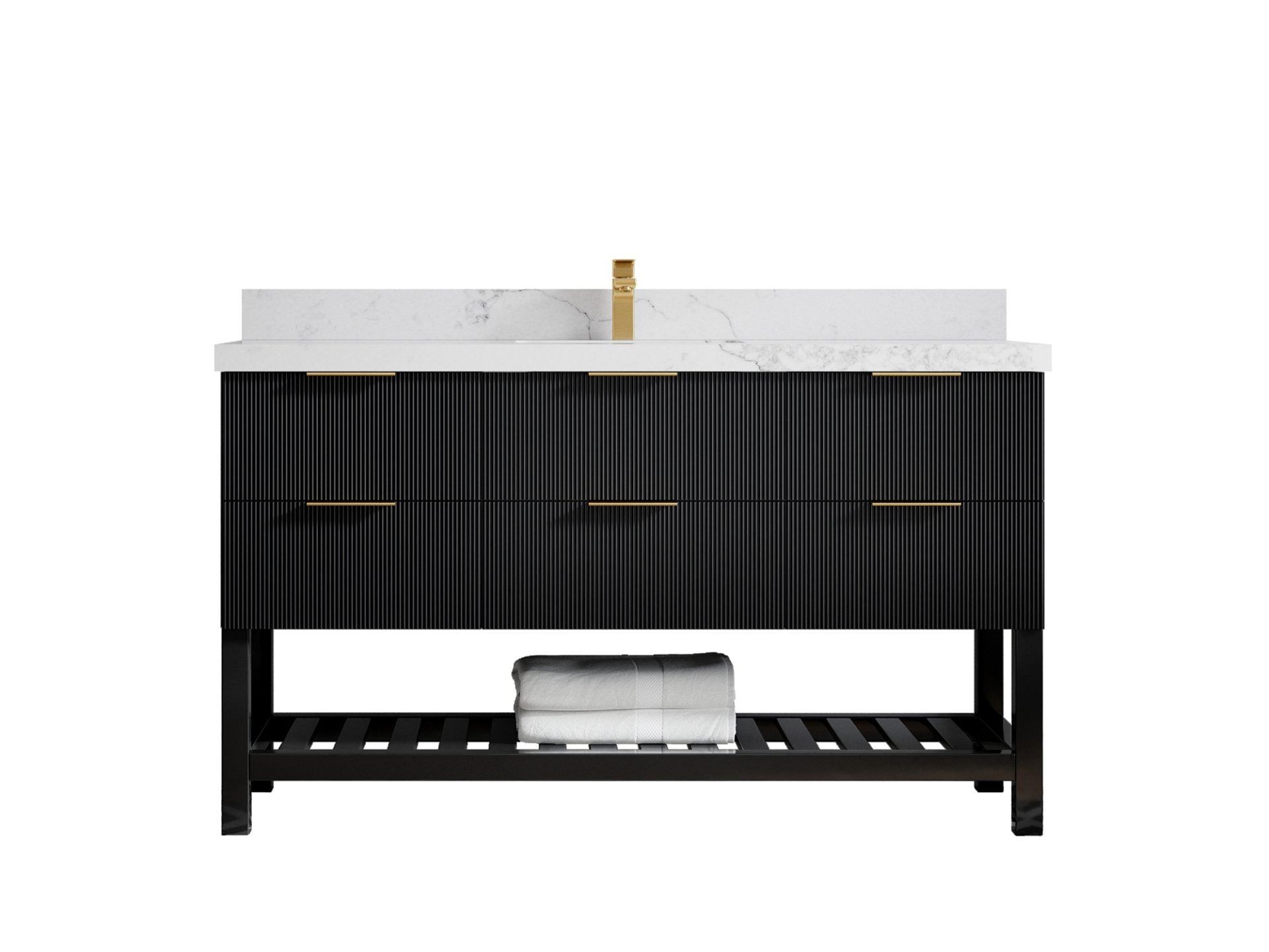 Catalina 60 in. W x 22 in. D Single Sink Bathroom Vanity in Black with 2 in Calacatta Nuvo Quartz Countertop