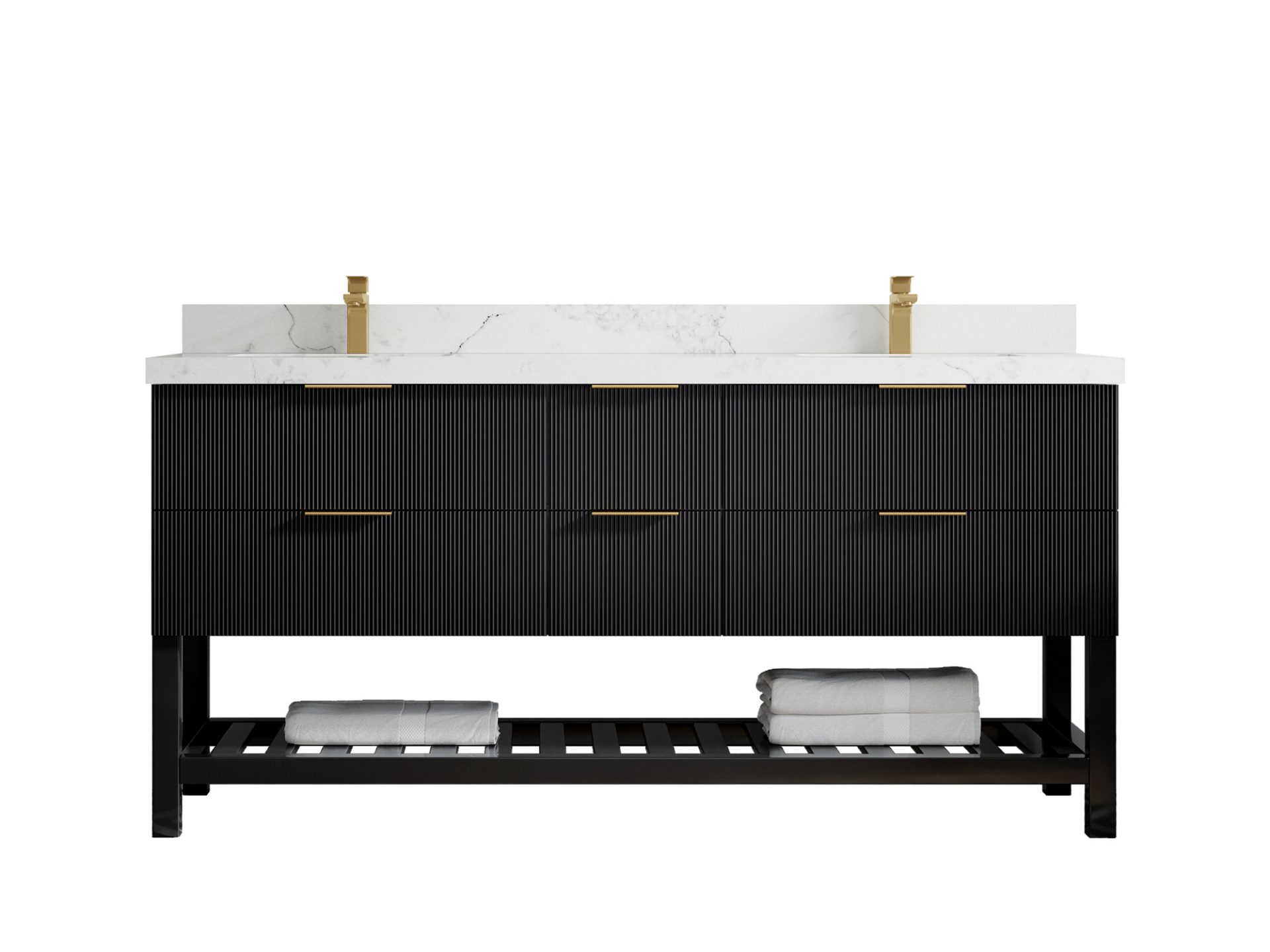 Catalina 72 in. W x 22 in. D Double Sink Bathroom Vanity in Black with 2 in Calacatta Nuvo Quartz Countertop