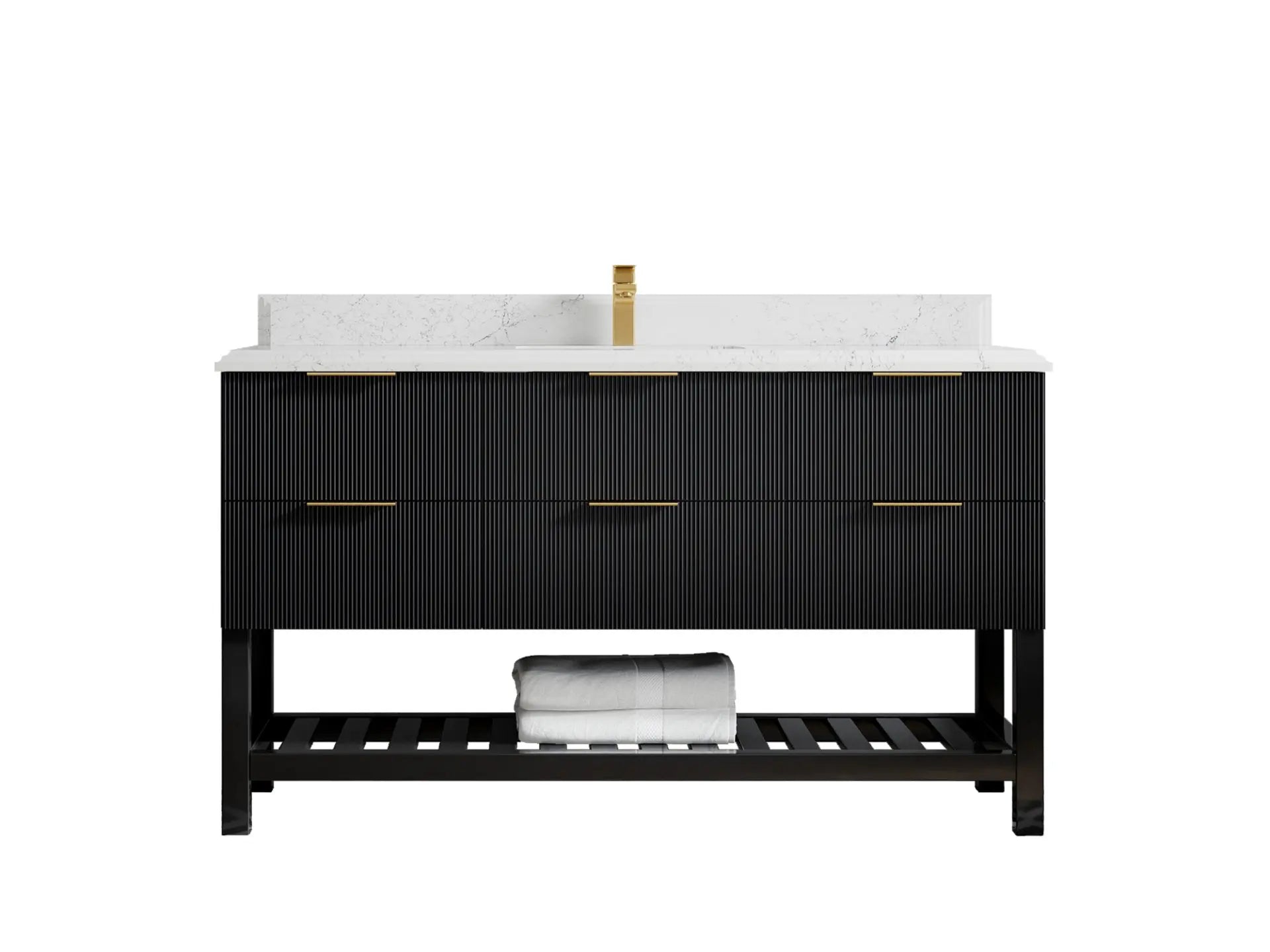 Catalina 60 in. W x 22 in. D Single Sink Bathroom Vanity in Black with 1.5 in Double Cove Edge Empira Quartz Countertop