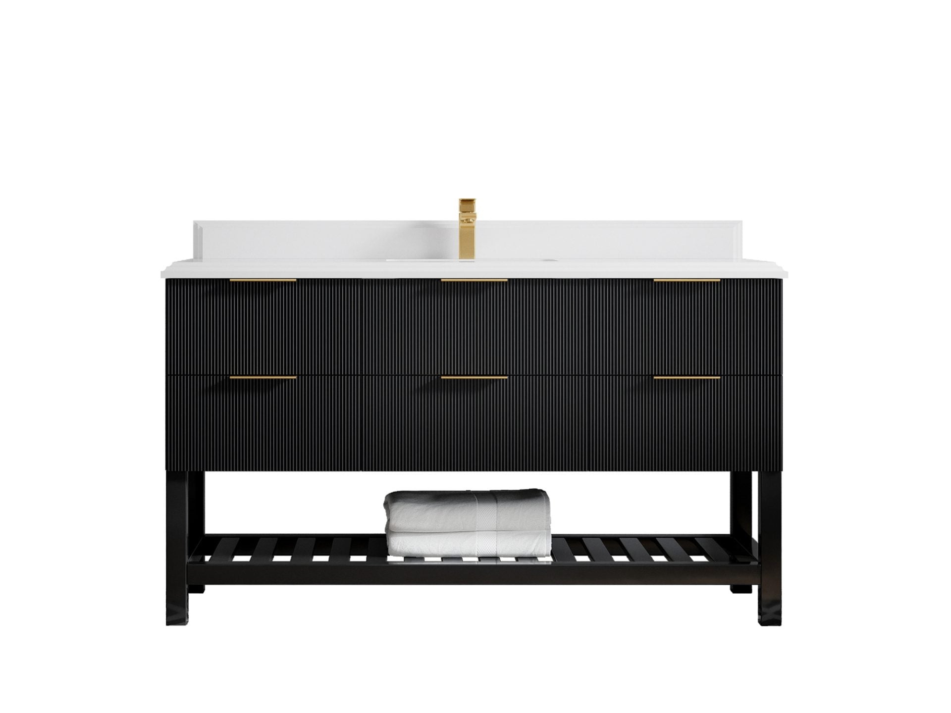 Catalina 60 in. W x 22 in. D Single Sink Bathroom Vanity in Black with 1.5 in Double Cove Edge White Quartz Countertop
