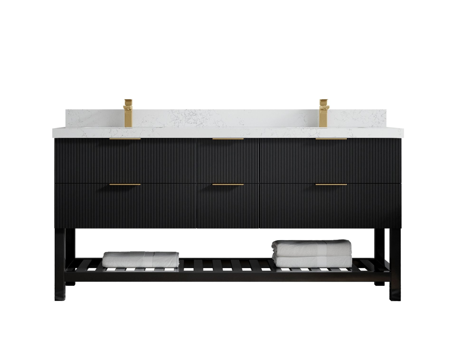 Catalina 72 in. W x 22 in. D Double Sink Bathroom Vanity in Black with 2 in Empira Quartz Countertop