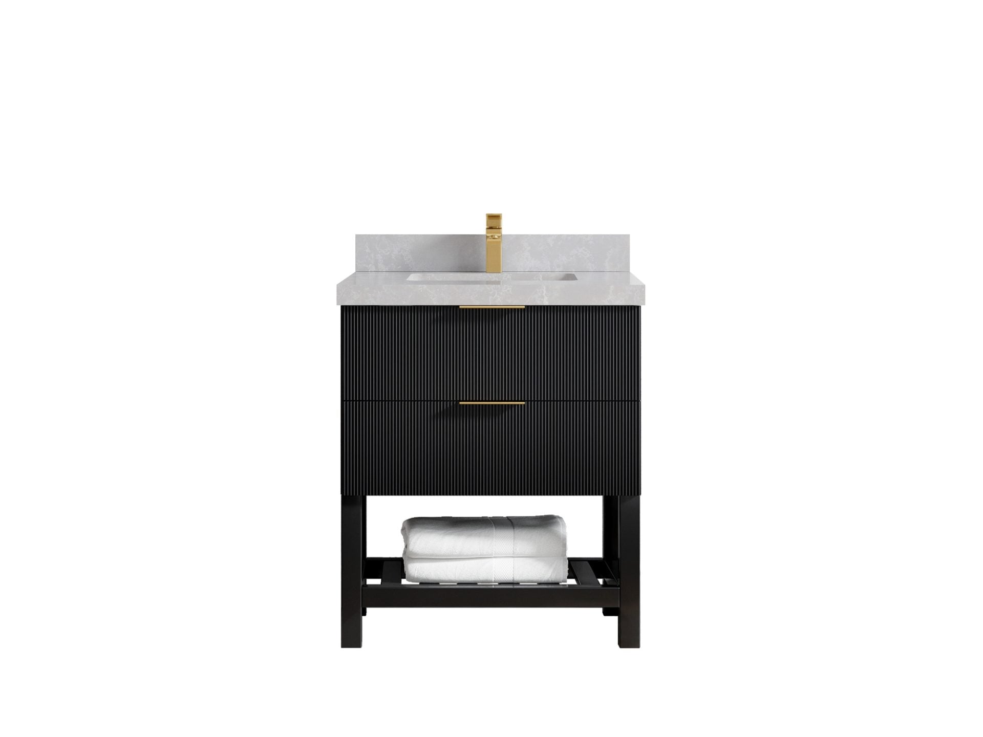 Catalina 30 in. W x 22 in. D Single Sink Bathroom Vanity in Black with 2 in Pearl Light Gray Quartz Countertop