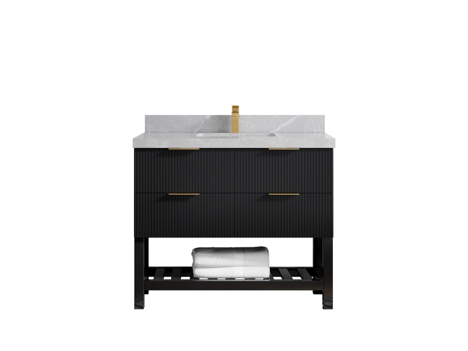 Catalina 42 in. W x 22 in. D Single Sink Bathroom Vanity in Black with 2 in Pearl Light Gray Quartz Countertop