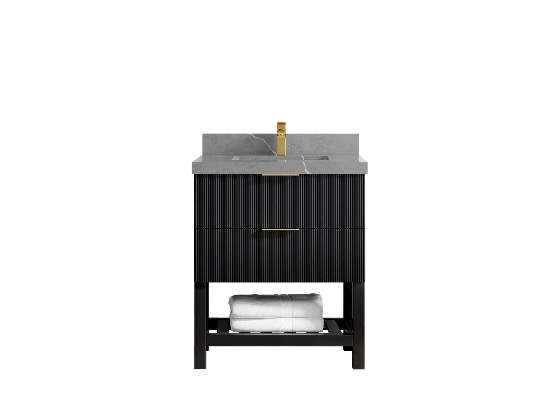 Catalina 30 in. W x 22 in. D Single Sink Bathroom Vanity in Black with 2 in Piatra Gray Quartz Countertop