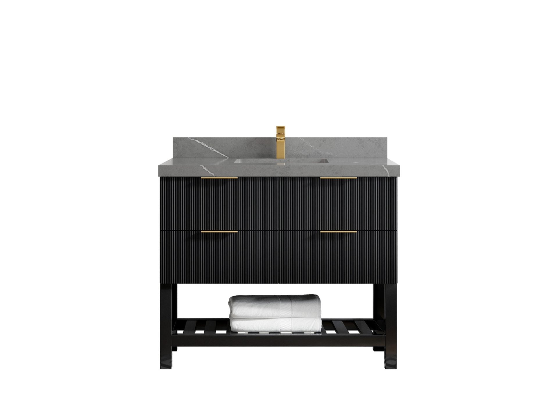 Catalina 42 in. W x 22 in. D Single Sink Bathroom Vanity in Black with 2 in Piatra Gray Quartz Countertop