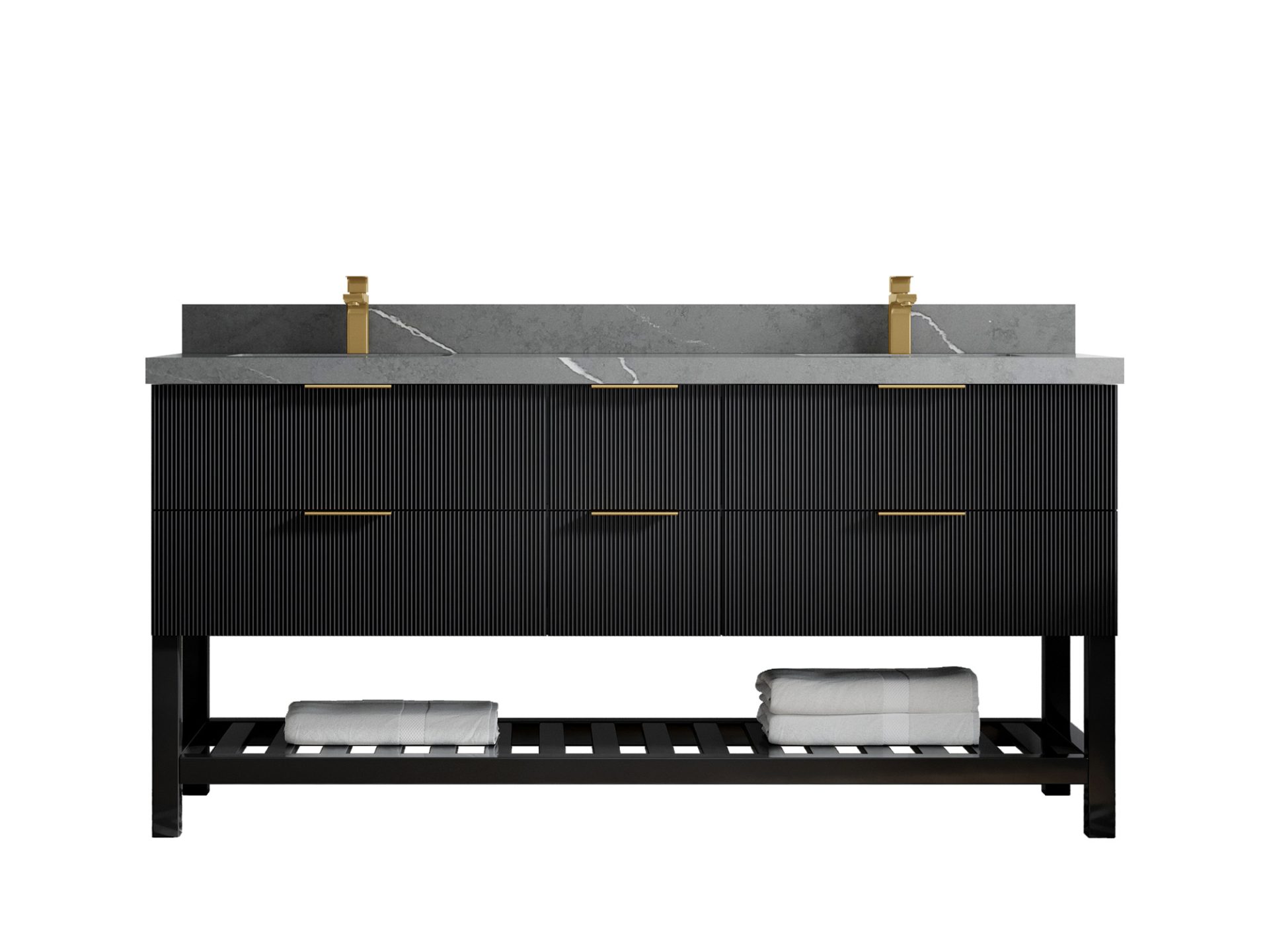 Catalina 72 in. W x 22 in. D Double Sink Bathroom Vanity in Black with 2 in Piatra Gray Quartz Countertop