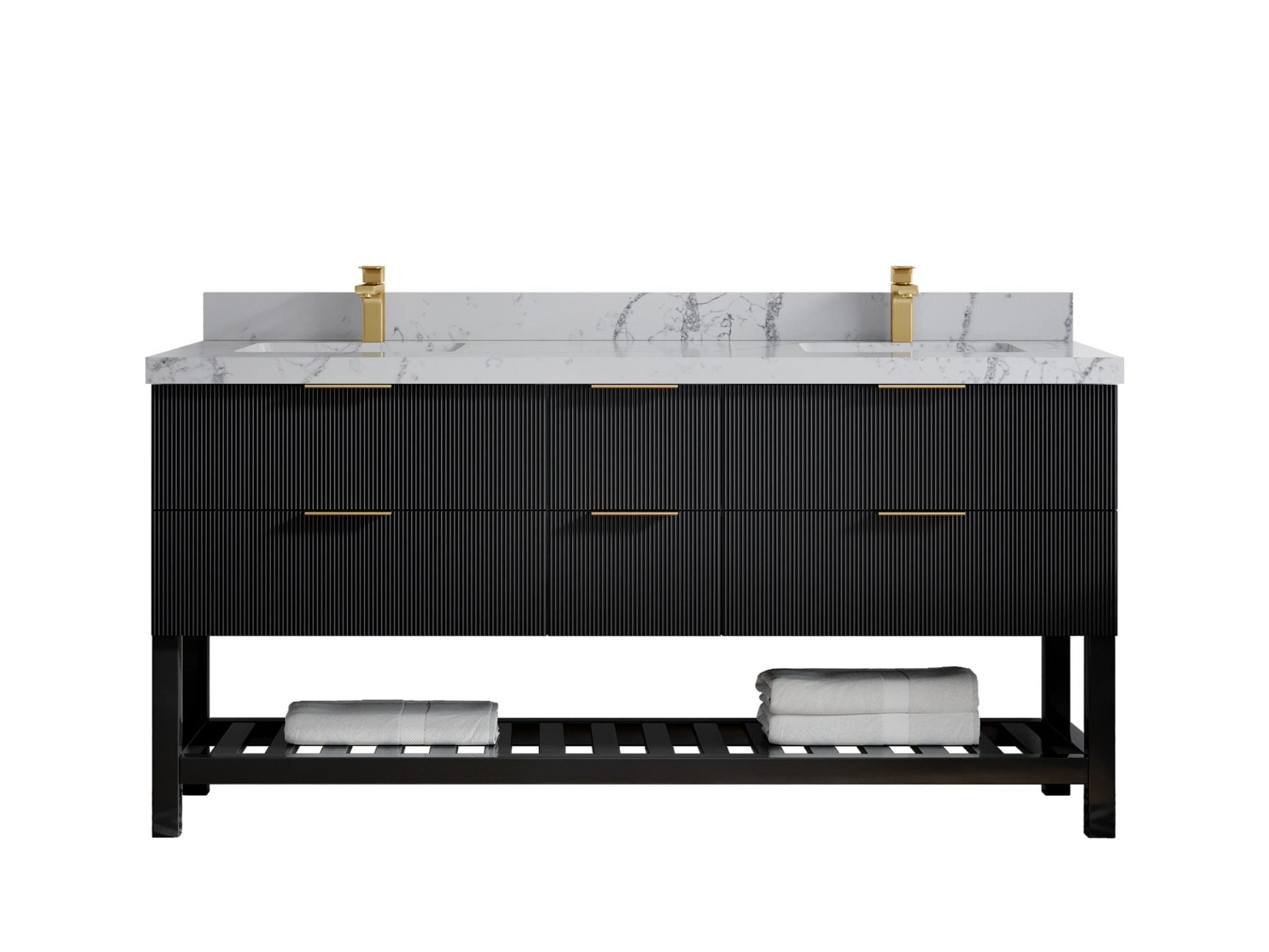Catalina 72 in. W x 22 in. D Double Sink Bathroom Vanity in Black with 2 in Venatino Quartz Countertop