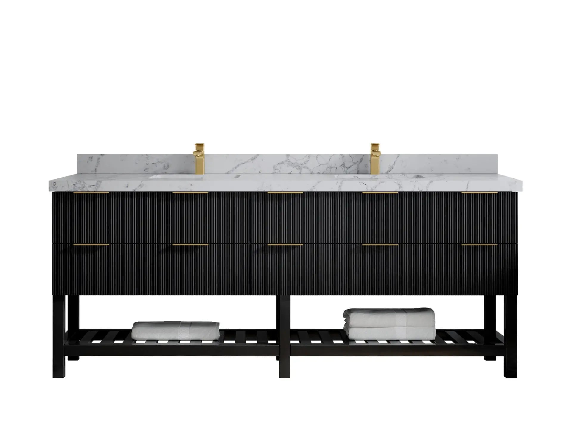 Catalina 84 in. W x 22 in. D Double Sink Bathroom Vanity in Black with 2 in Venatino Quartz Countertop