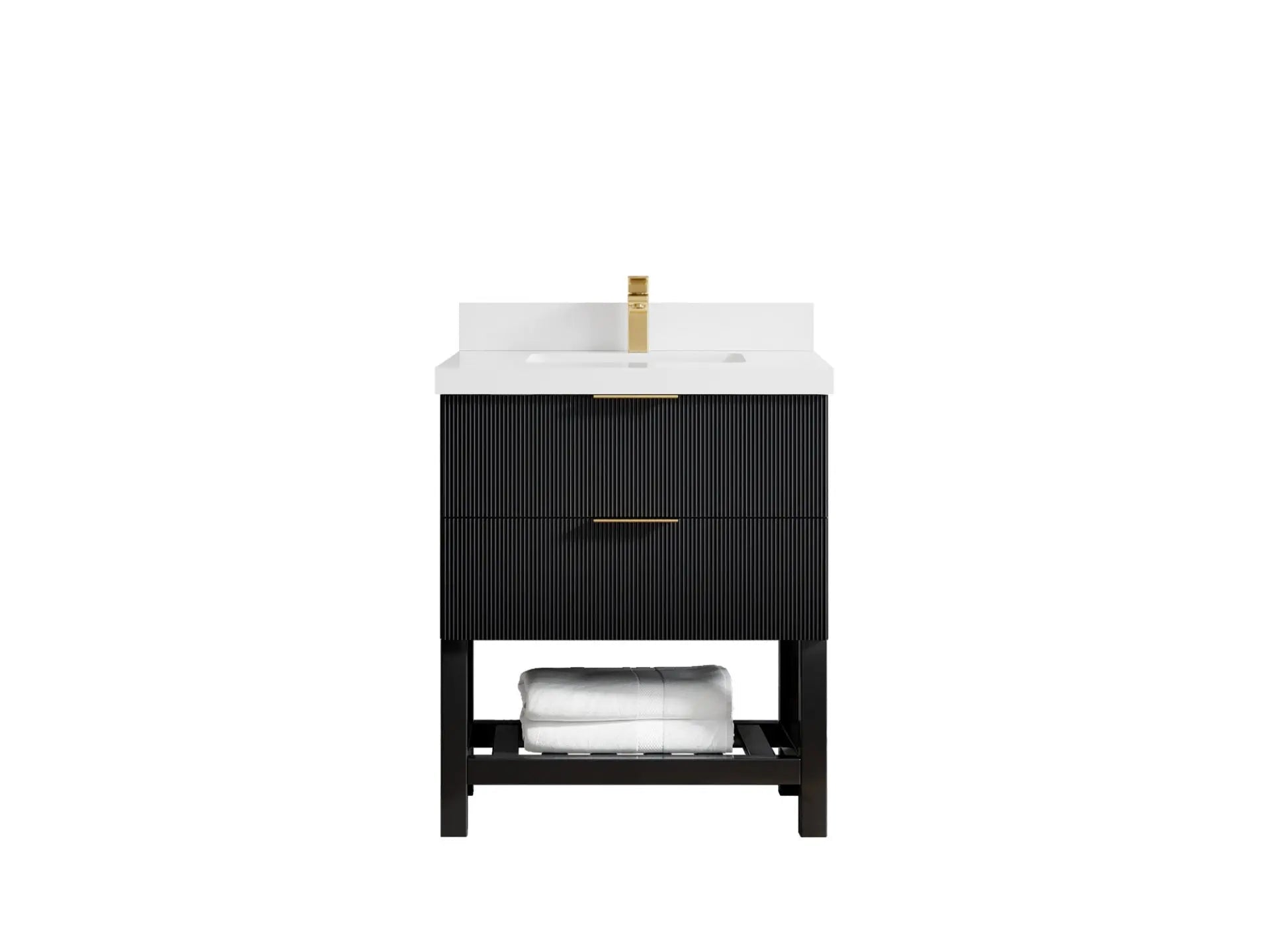 Catalina 30 in. W x 22 in. D Single Sink Bathroom Vanity in Black with 2 in White Quartz Countertop