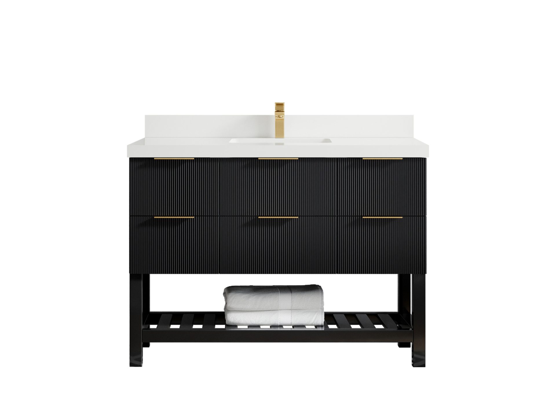 Catalina 48 in. W x 22 in. D Single Sink Bathroom Vanity in Black with 2 in White Quartz Countertop
