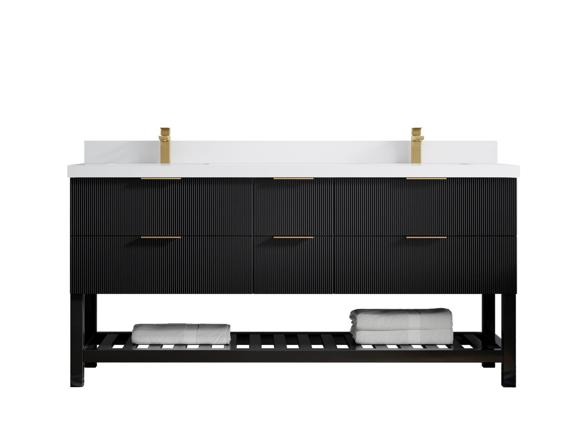 Catalina 72 in. W x 22 in. D Double Sink Bathroom Vanity in Black with 2 in White Quartz Countertop
