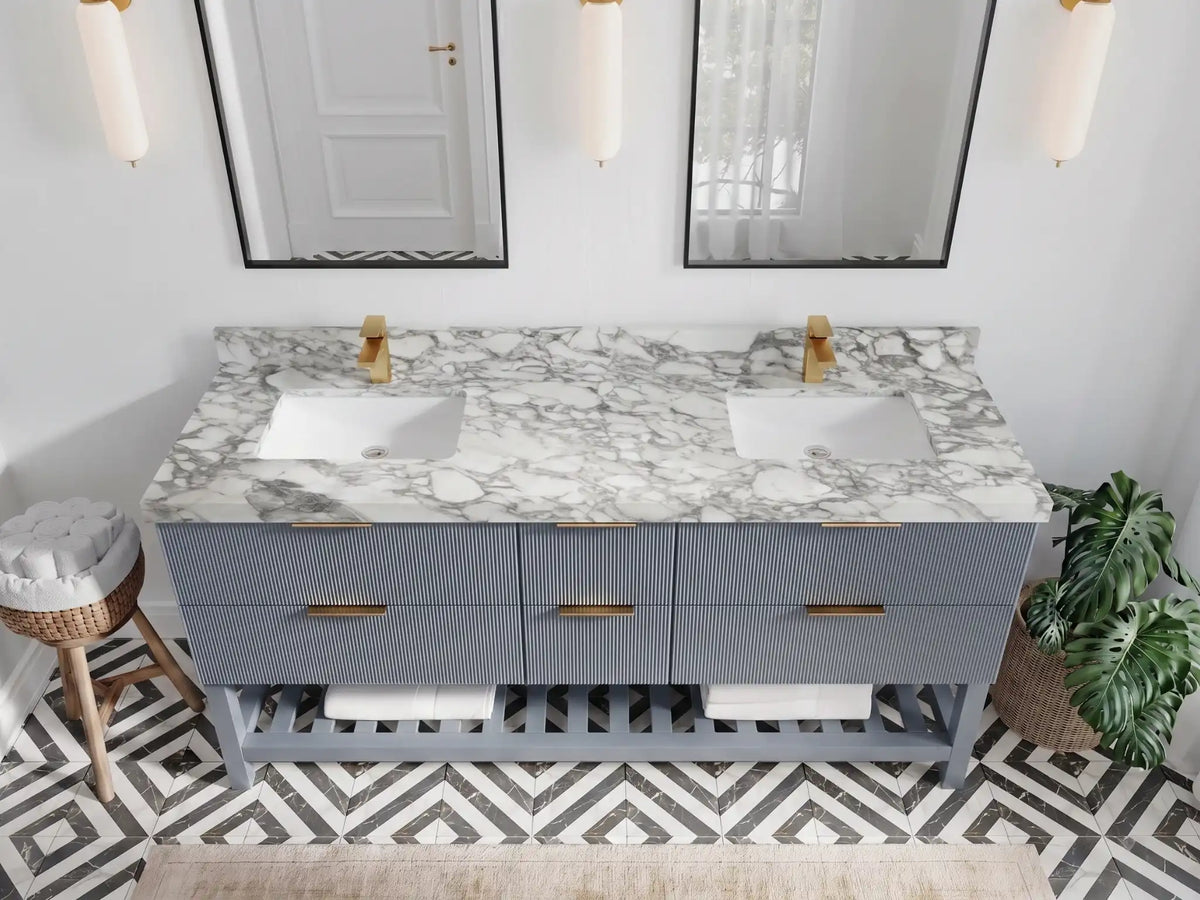 Catalina 72 in W x 22 in D Free Standing Reeded Double Sink Bathroom Vanity