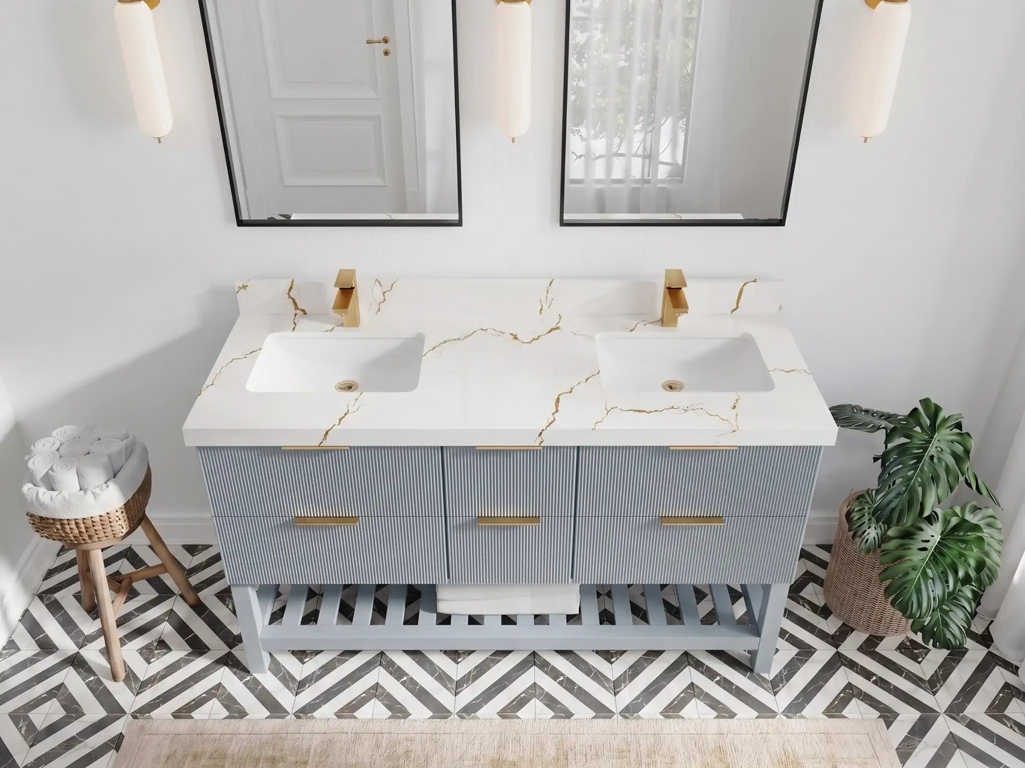 Catalina 60 in W x 22 in D Free Standing Reeded Double Sink Bathroom Vanity