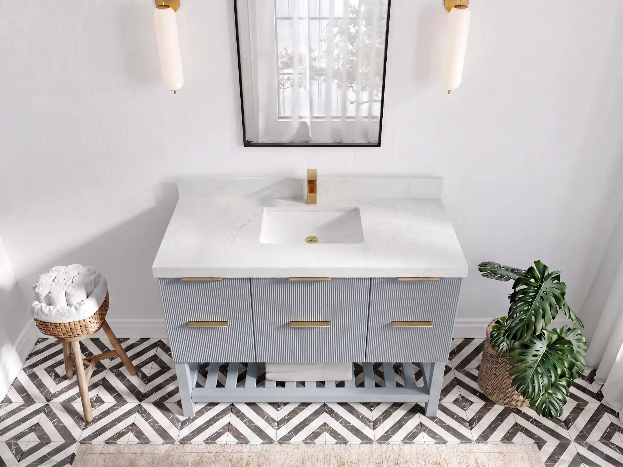 Catalina 48 in W x 22 in D Free Standing Reeded Single Sink Bathroom Vanity