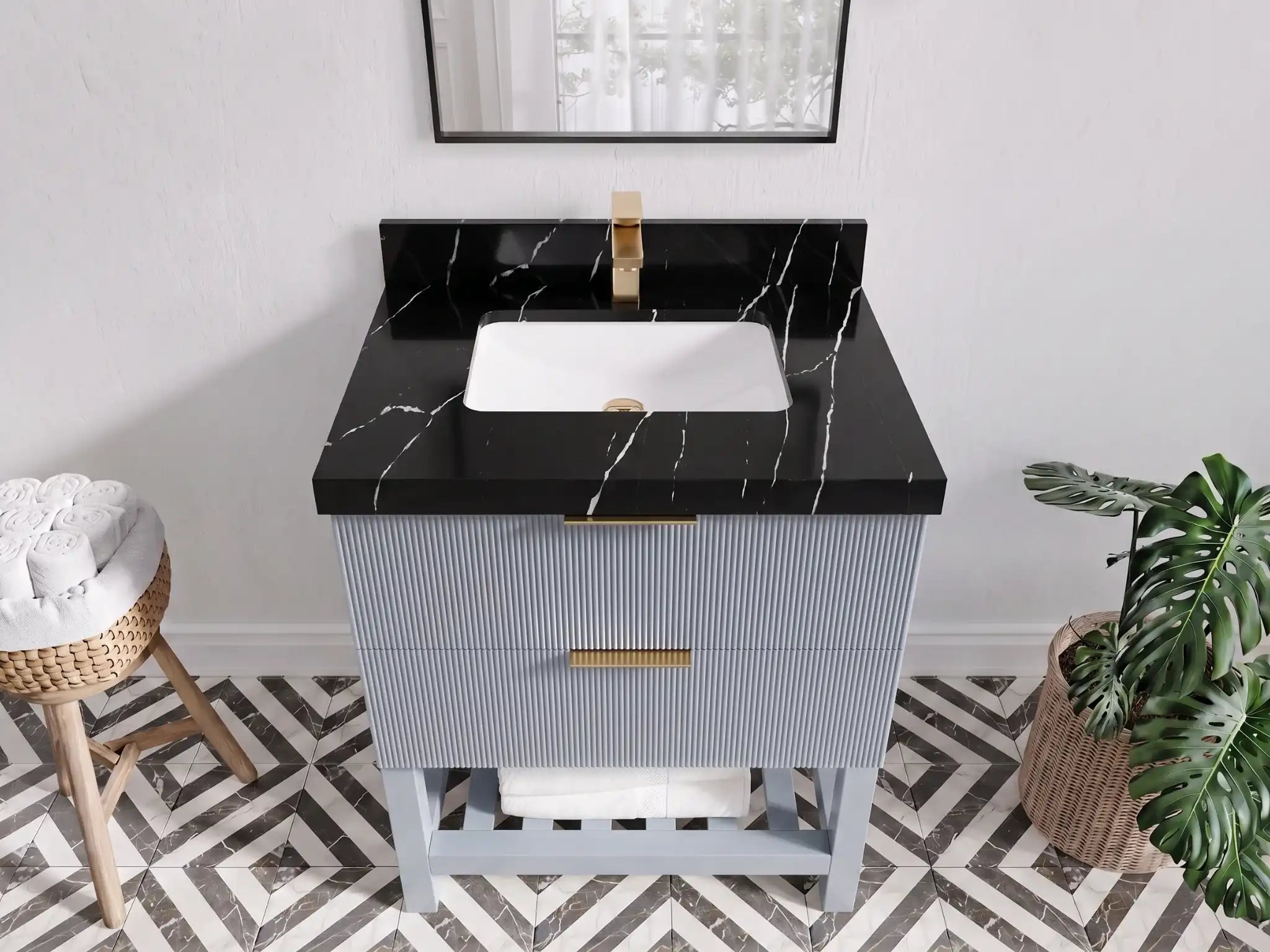 Catalina 30 in W x 22 in D Free Standing Reeded Single Sink Bathroom Vanity