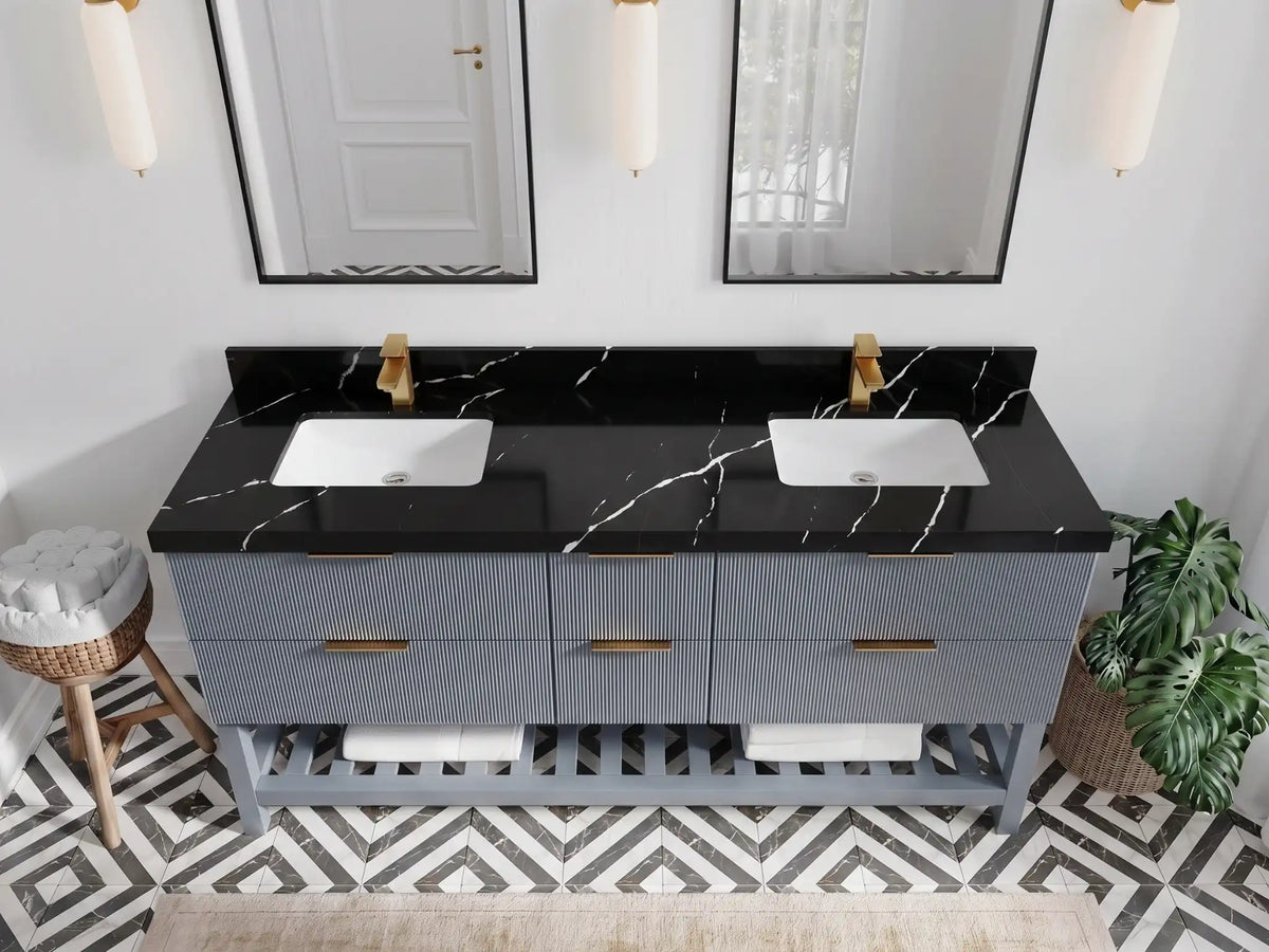 Catalina 72 in W x 22 in D Free Standing Reeded Double Sink Bathroom Vanity
