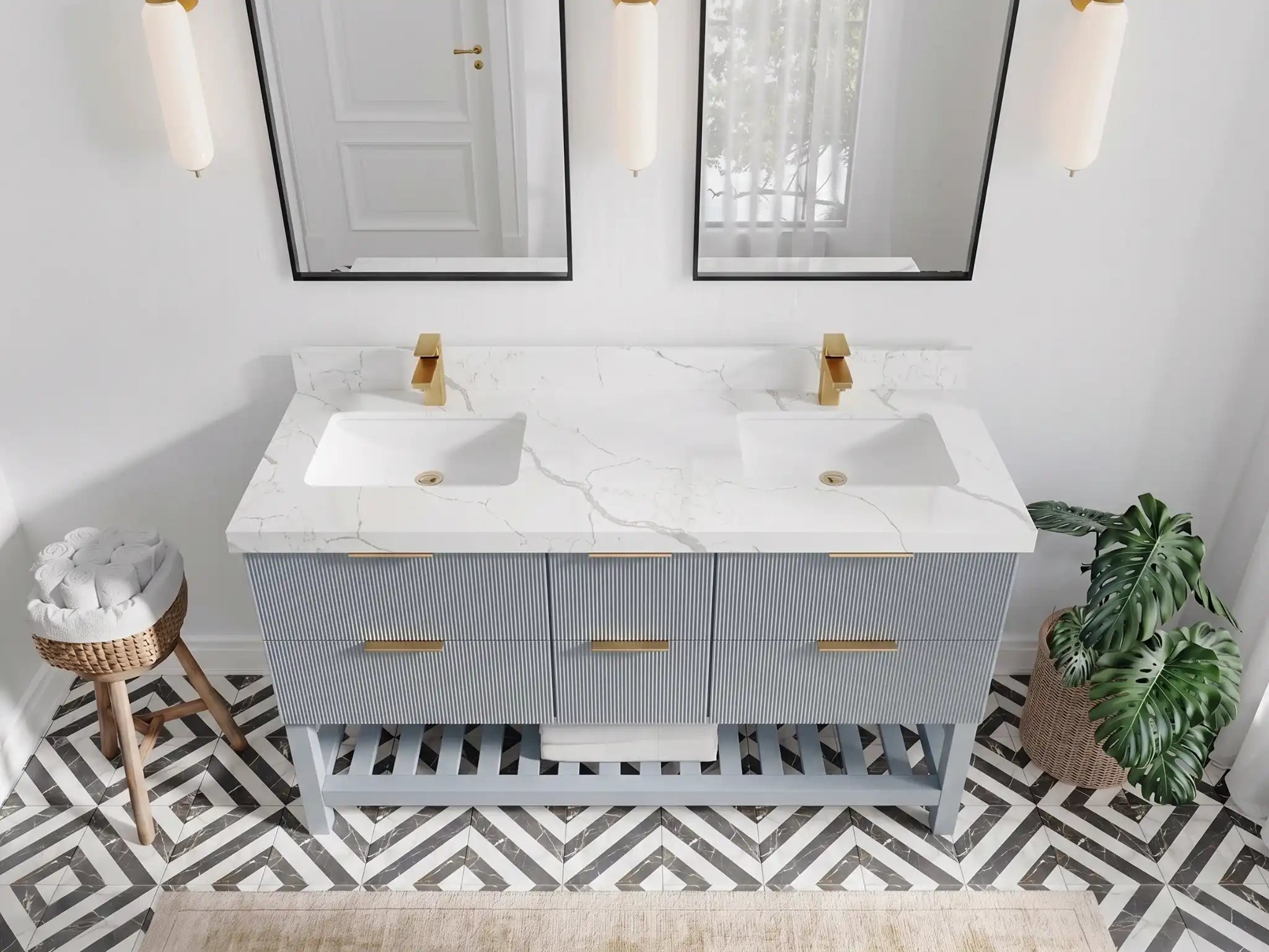 Catalina 60 in W x 22 in D Free Standing Reeded Double Sink Bathroom Vanity