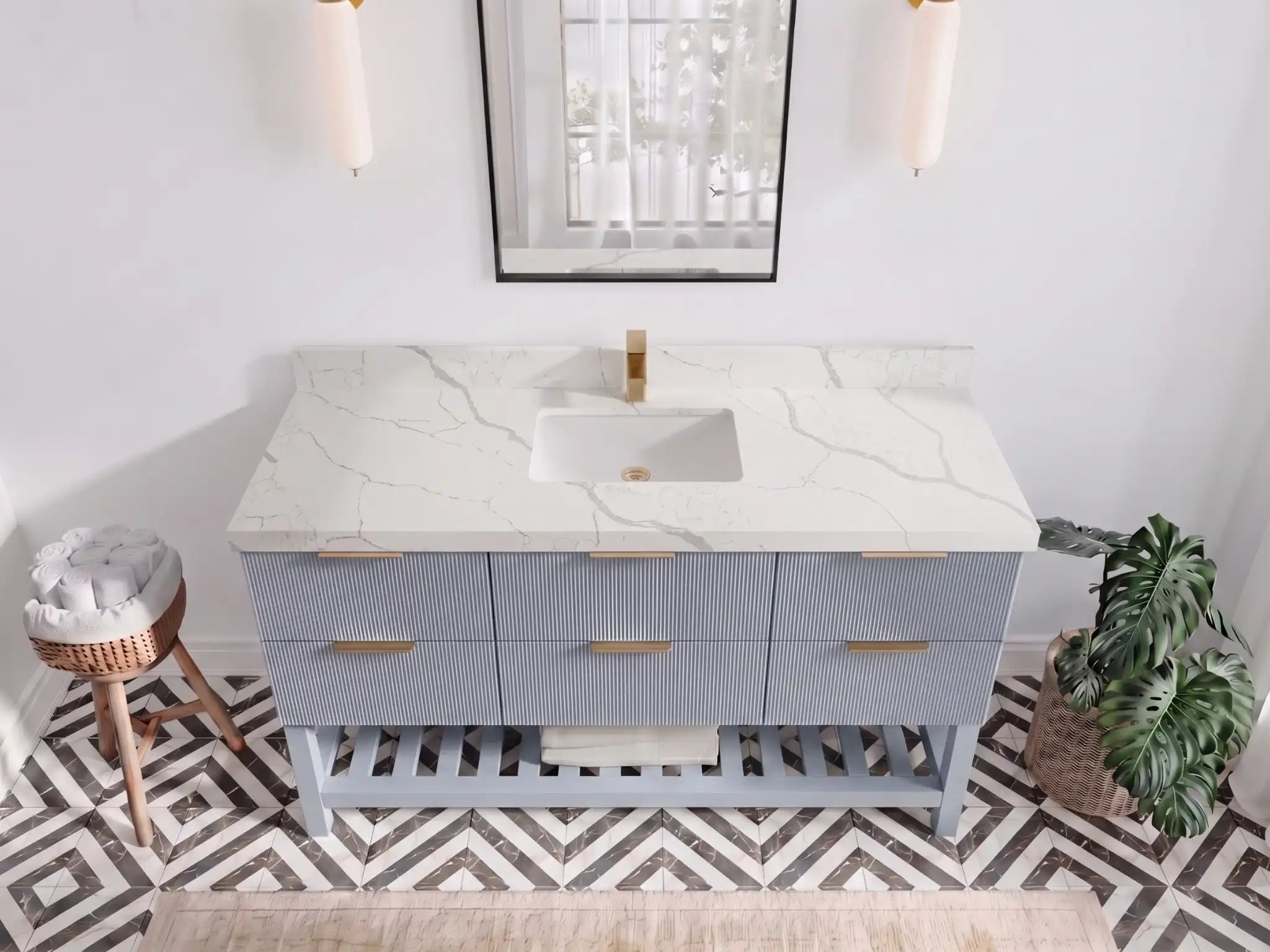 Catalina 60 in W x 22 in D Free Standing Reeded Single Sink Bathroom Vanity