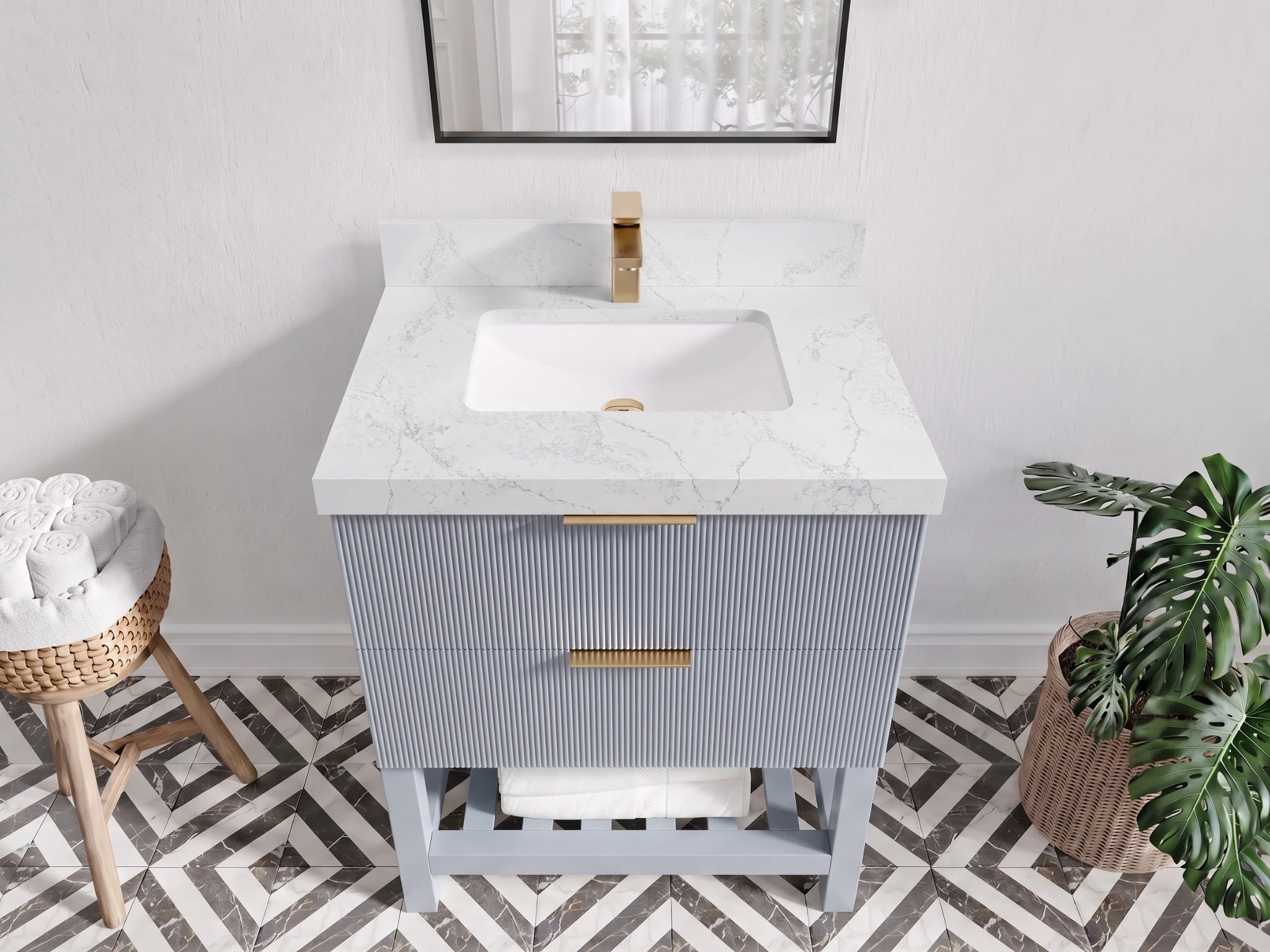 Catalina 30 in W x 22 in D Free Standing Reeded Single Sink Bathroom Vanity