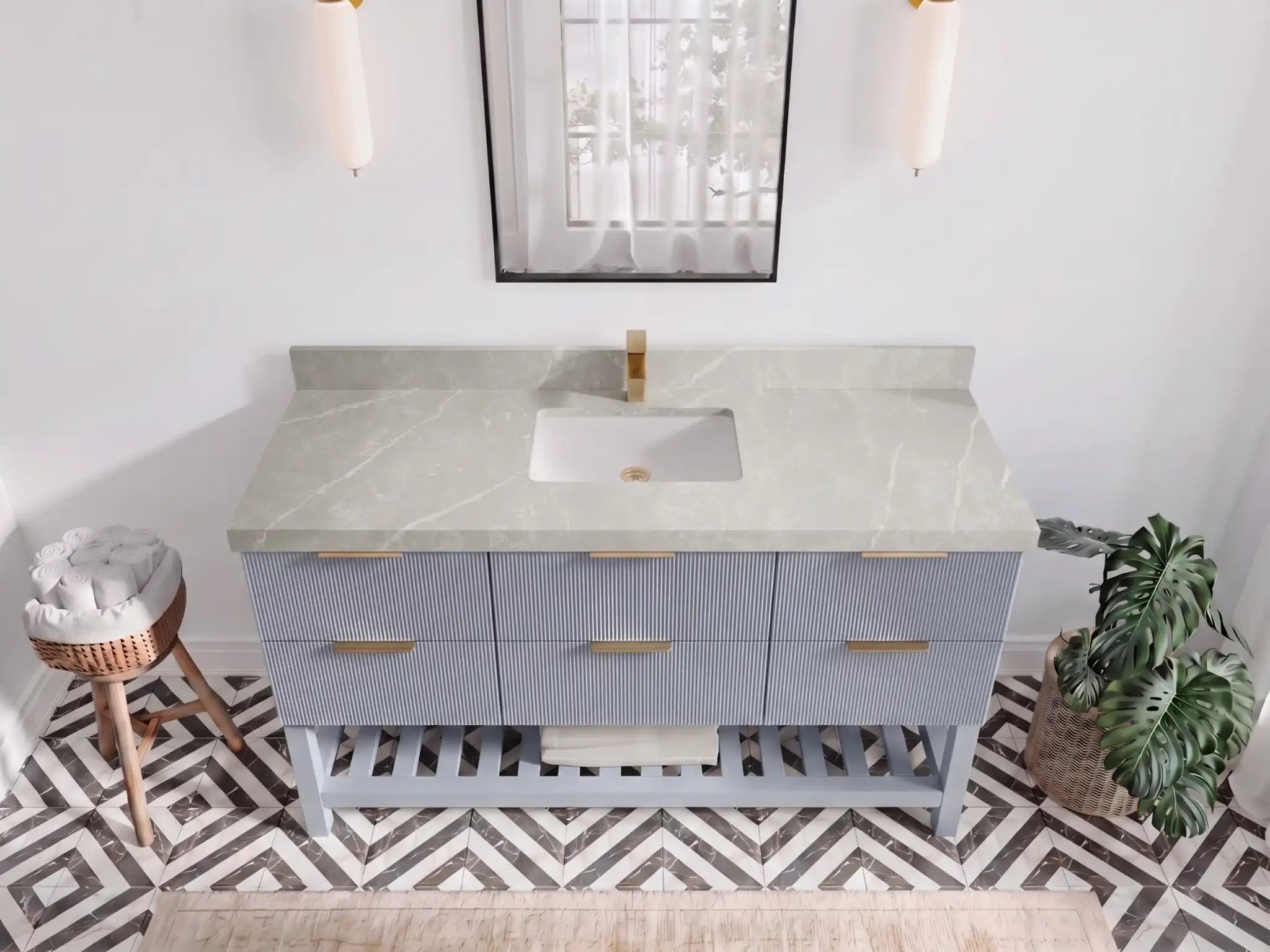 Catalina 60 in W x 22 in D Free Standing Reeded Single Sink Bathroom Vanity