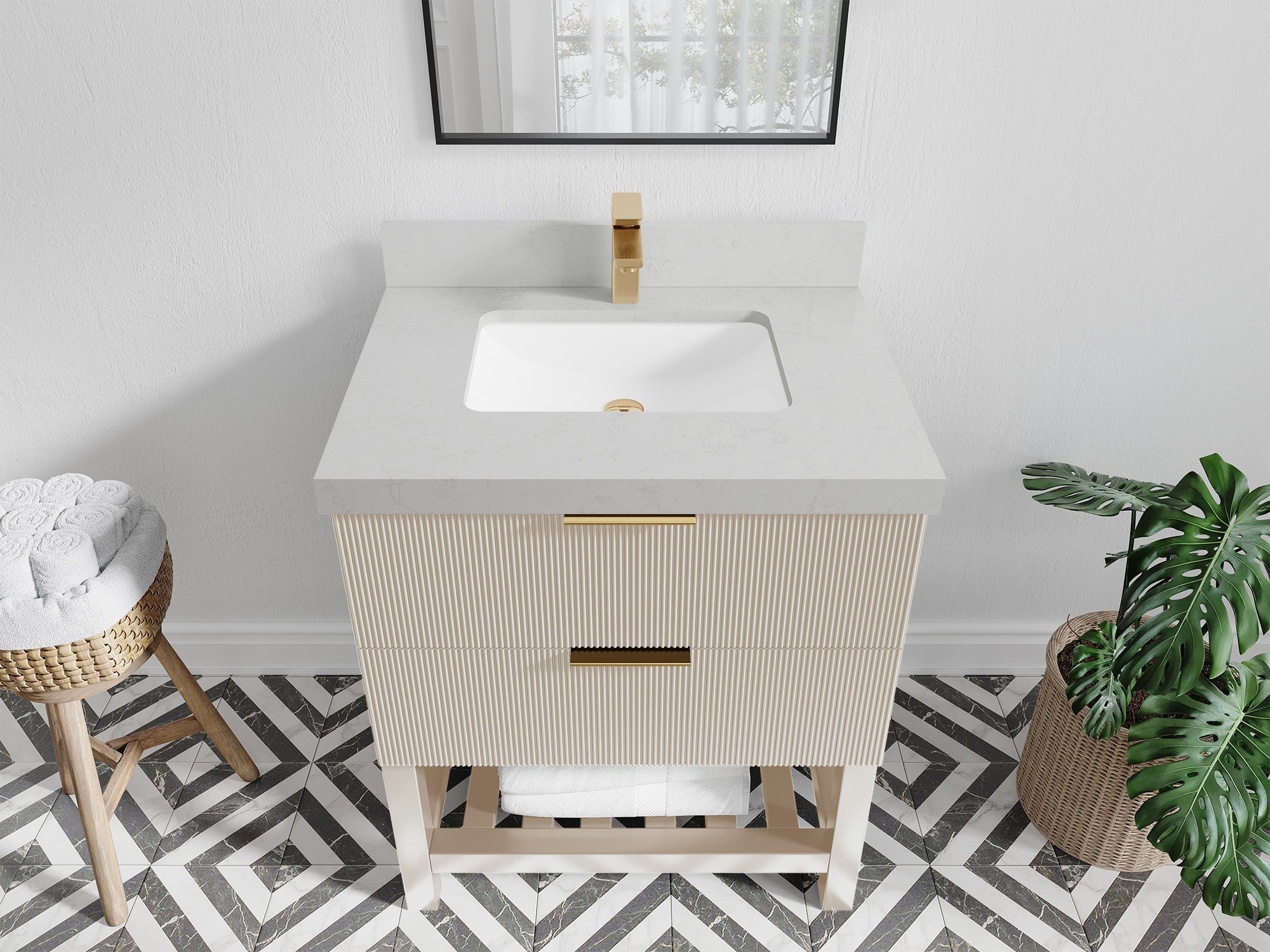 Catalina 30 in. W x 22 in. D Single Sink Bathroom Vanity in Fine Grain with 2 in Carrara Quartz Countertop - Top View