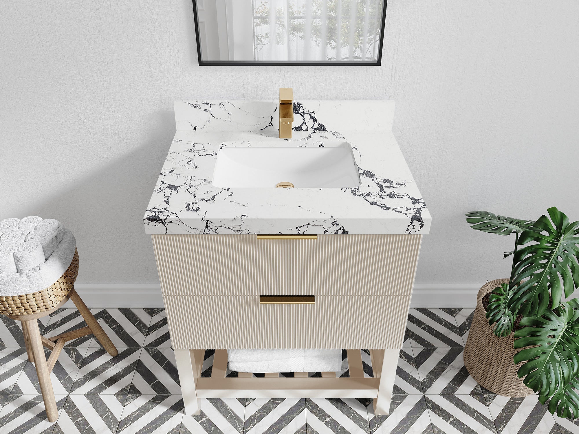 Catalina 30 in. W x 22 in. D Single Sink Bathroom Vanity in Fine Grain with 2 in Viola Night Quartz Countertop - Top View