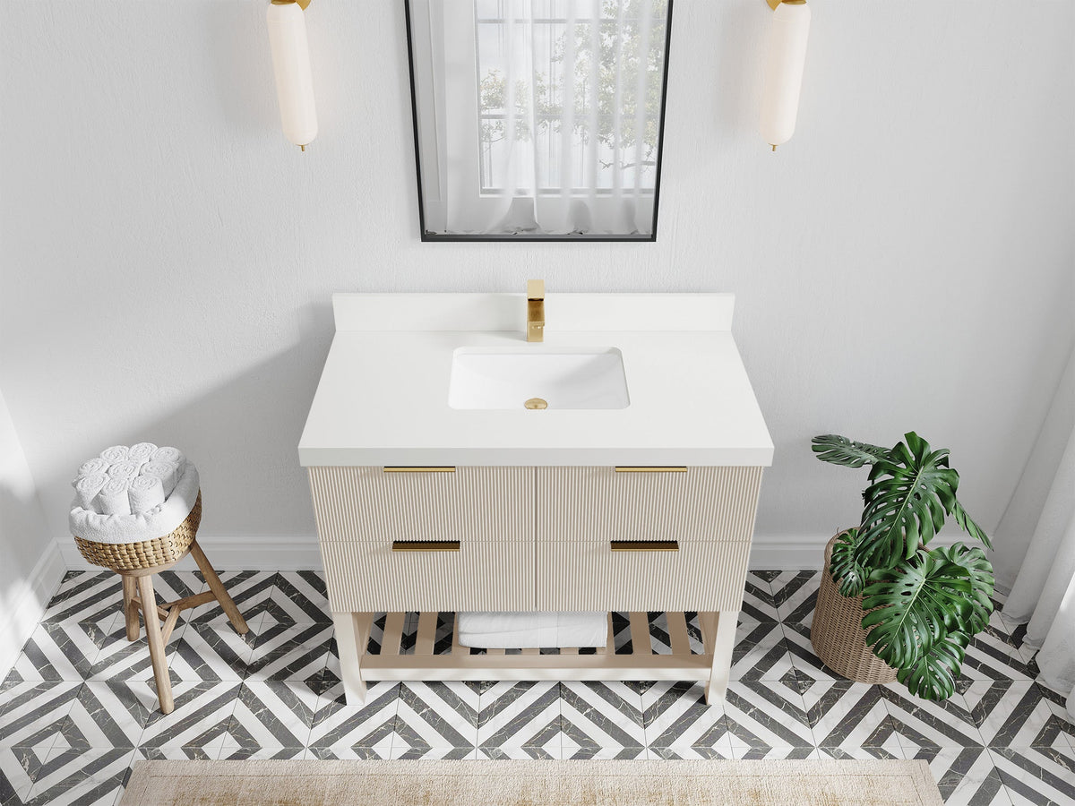 Catalina 42 in. W x 22 in. D Single Sink Bathroom Vanity in Fine Grain with 2 in White Quartz Countertop Top View