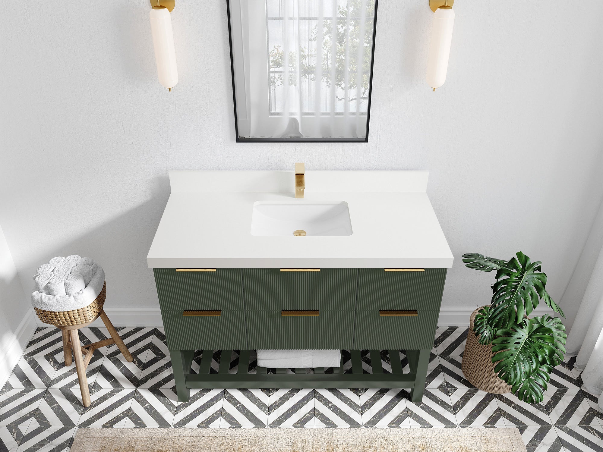 Catalina 48 in. W x 22 in. D Single Sink Bathroom Vanity in Pewter Green with 2 in White Quartz Countertop - Top View