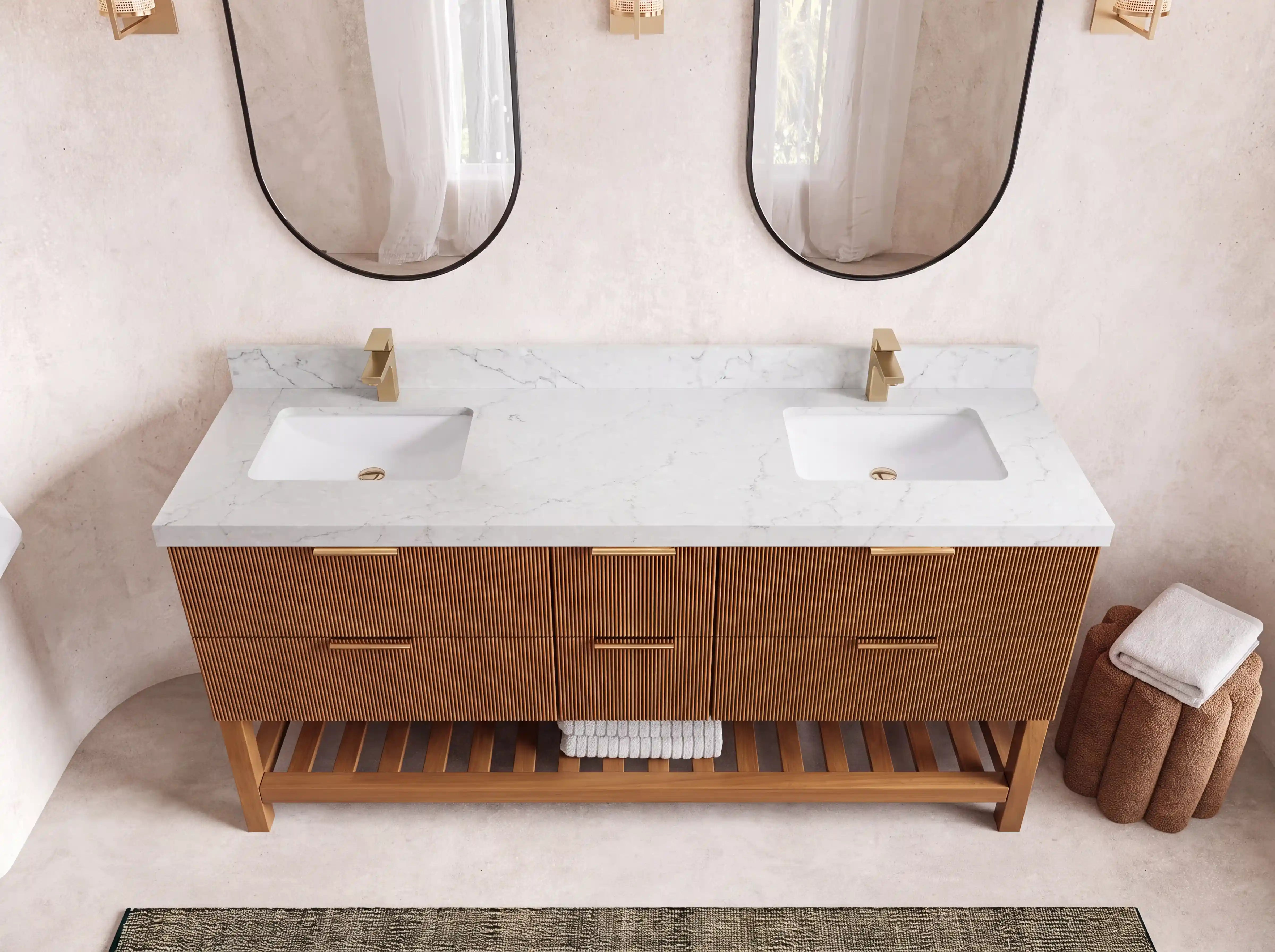 Catalina Teak Wood 72 in. W x 22 in. D Double Sink Bathroom Vanity