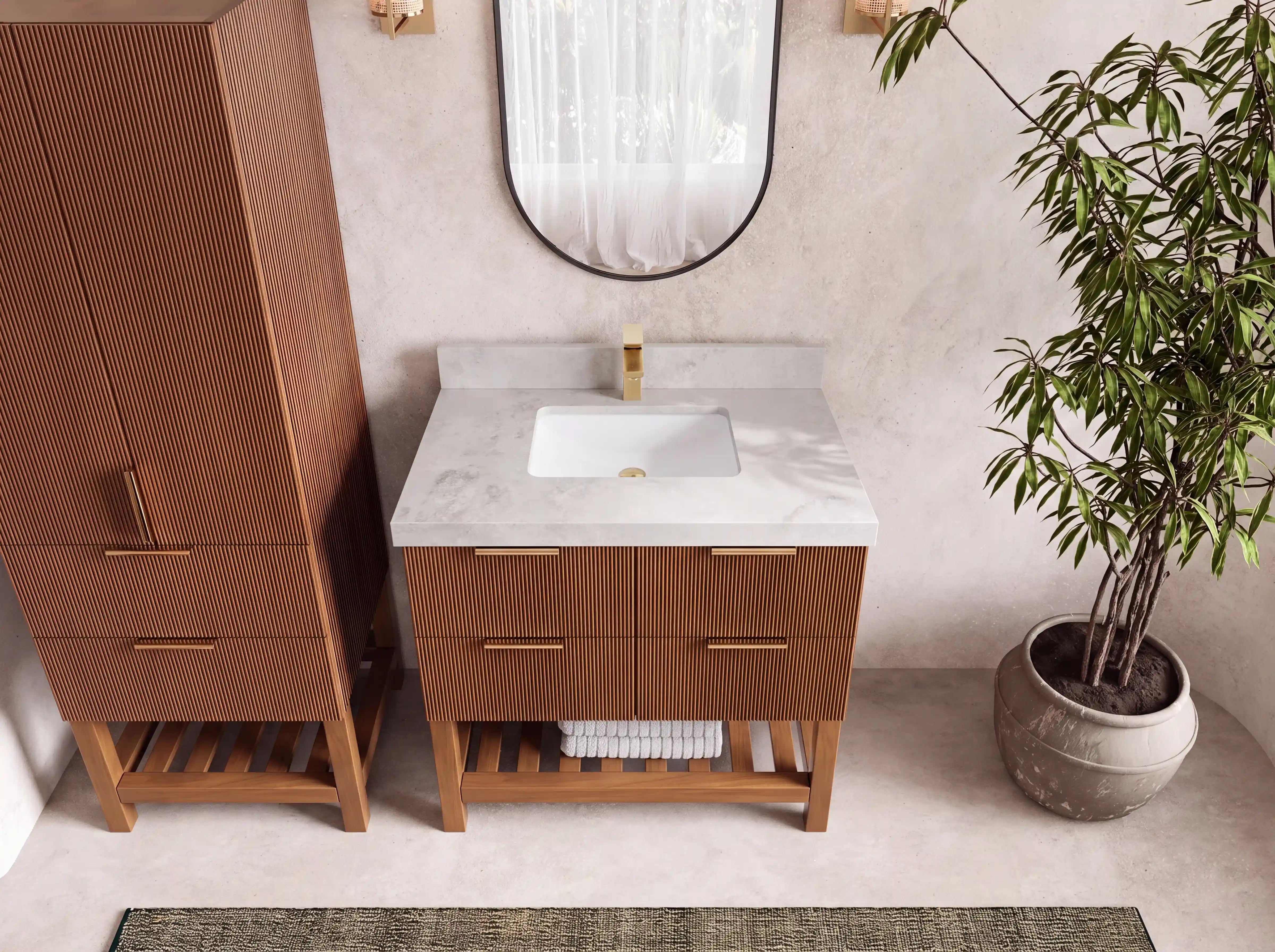 Catalina Teak Wood 36 in. W x 22 in. D Center Sink Bathroom Vanity