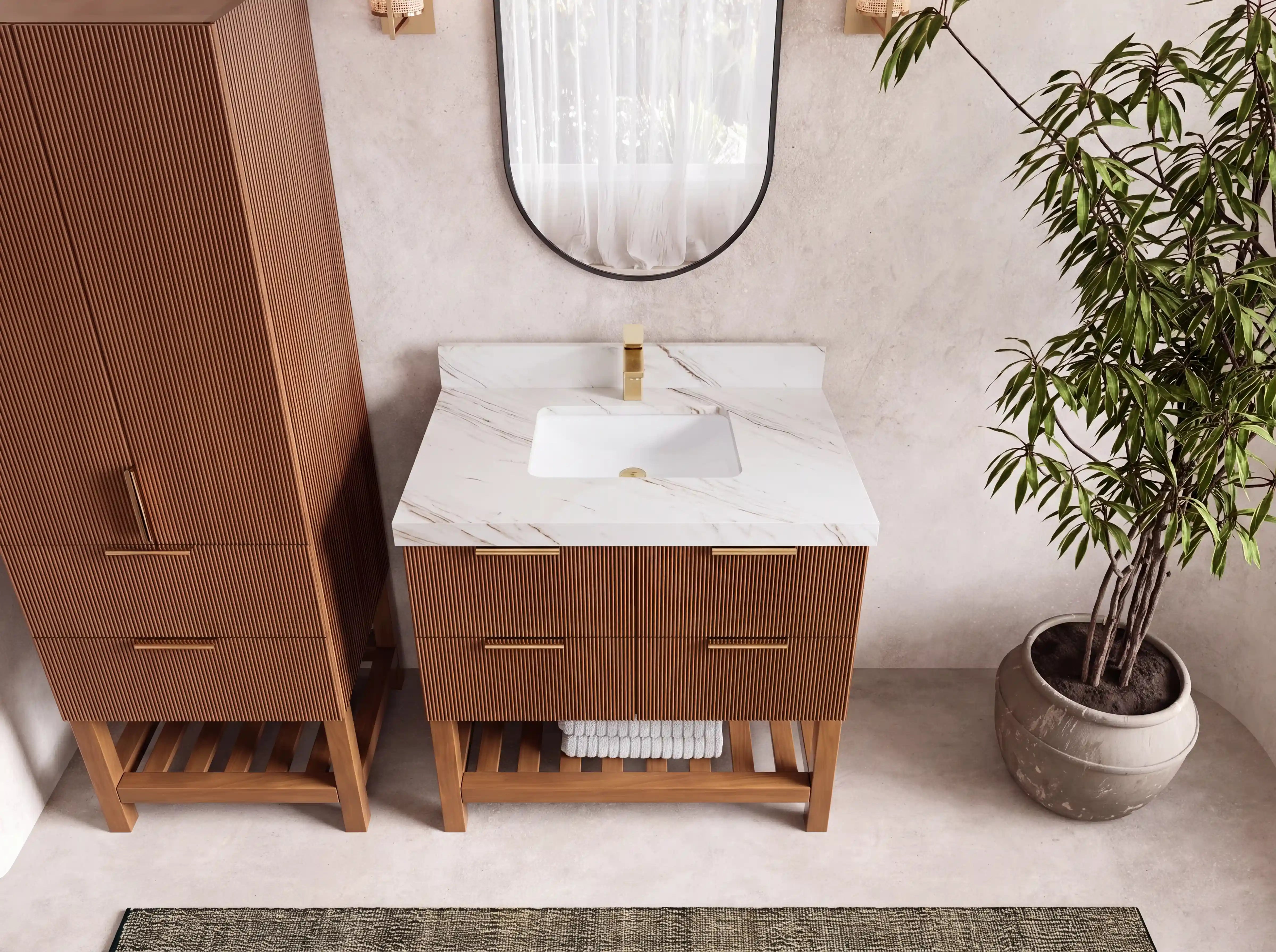 Catalina Teak Wood 36 in. W x 22 in. D Center Sink Bathroom Vanity