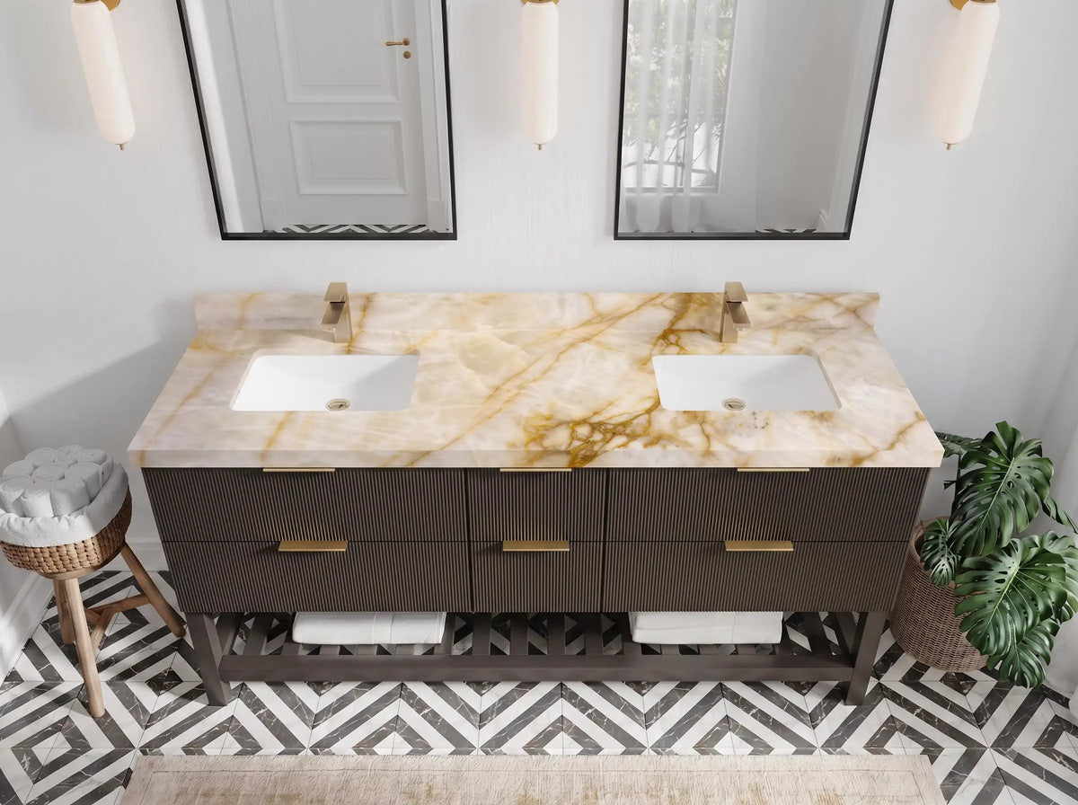 Catalina 72 in W x 22 in D Free Standing Reeded Double Sink Bathroom Vanity