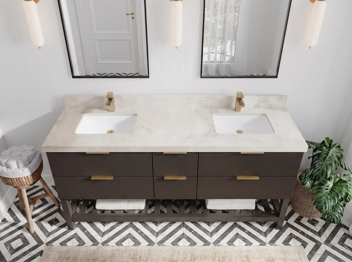 Catalina 72 in W x 22 in D Free Standing Reeded Double Sink Bathroom Vanity