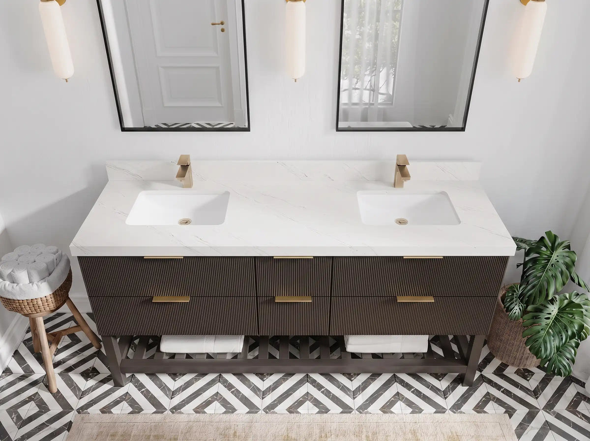 Catalina 72 in W x 22 in D Free Standing Reeded Double Sink Bathroom Vanity