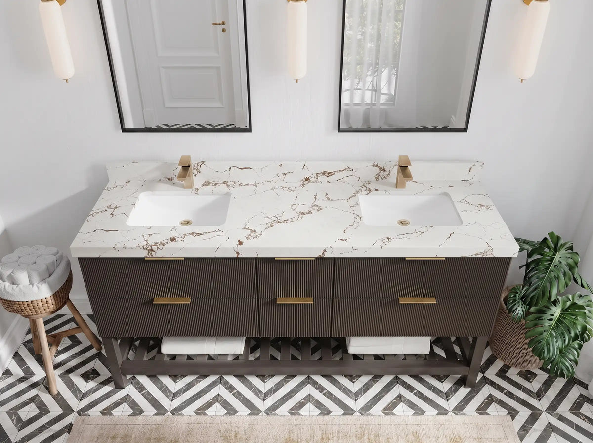 Catalina 72 in W x 22 in D Free Standing Reeded Double Sink Bathroom Vanity