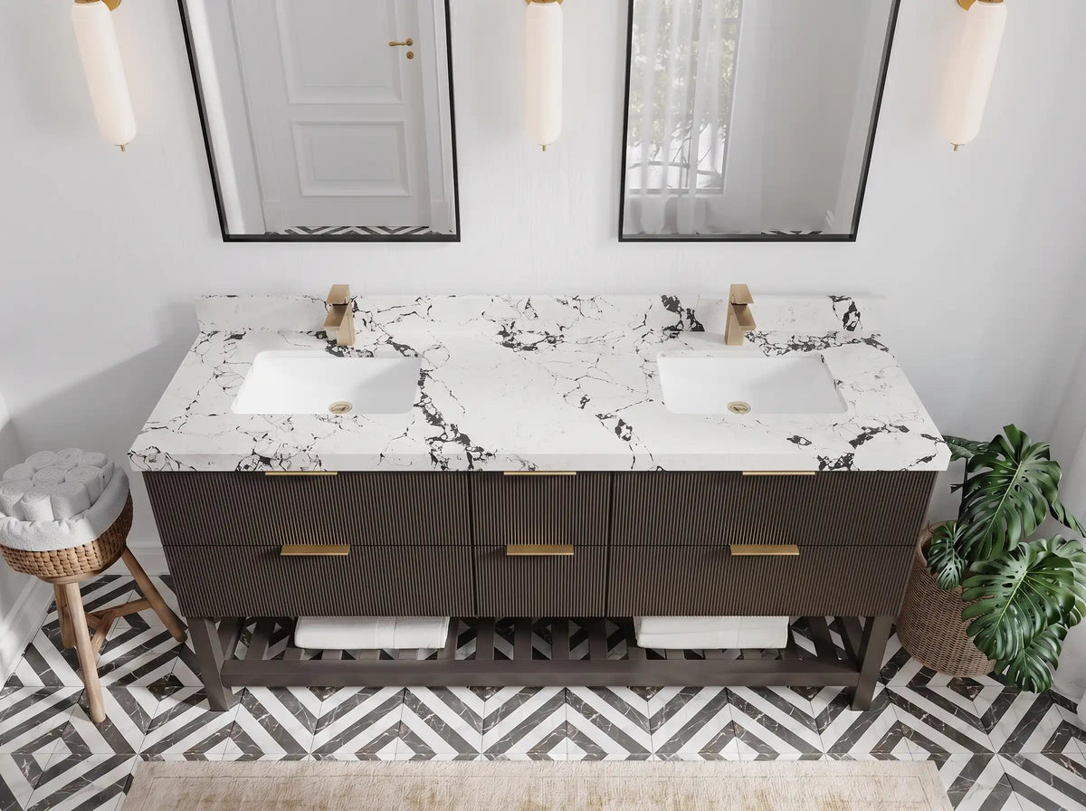 Catalina 72 in W x 22 in D Free Standing Reeded Double Sink Bathroom Vanity