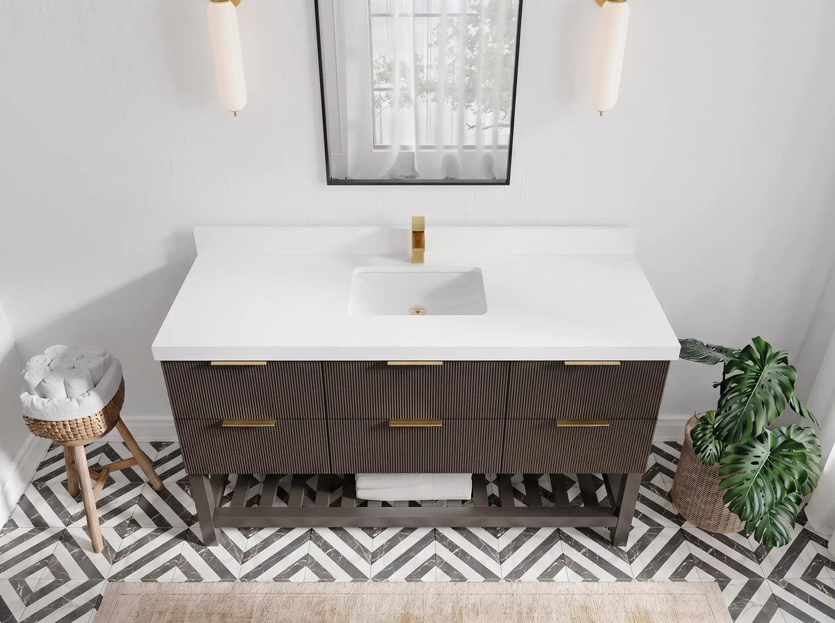 Catalina 60 in W x 22 in D Free Standing Reeded Single Sink Bathroom Vanity