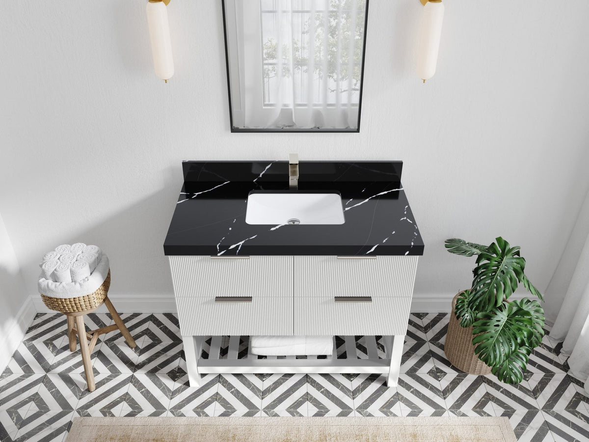 Catalina 42 in. W x 22 in. D Single Sink Bathroom Vanity in White with 2 in Calacatta Back Quartz Countertop Top View
