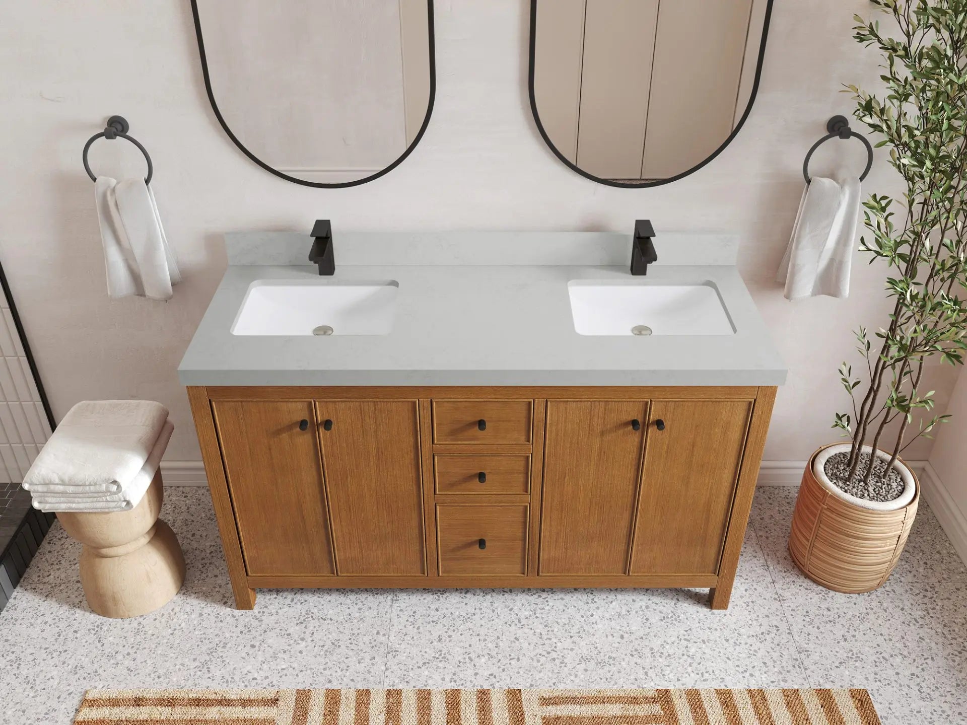 Chicago Teak Veneer 60 in. W x 22 in. D Double Sink Bathroom Vanity
