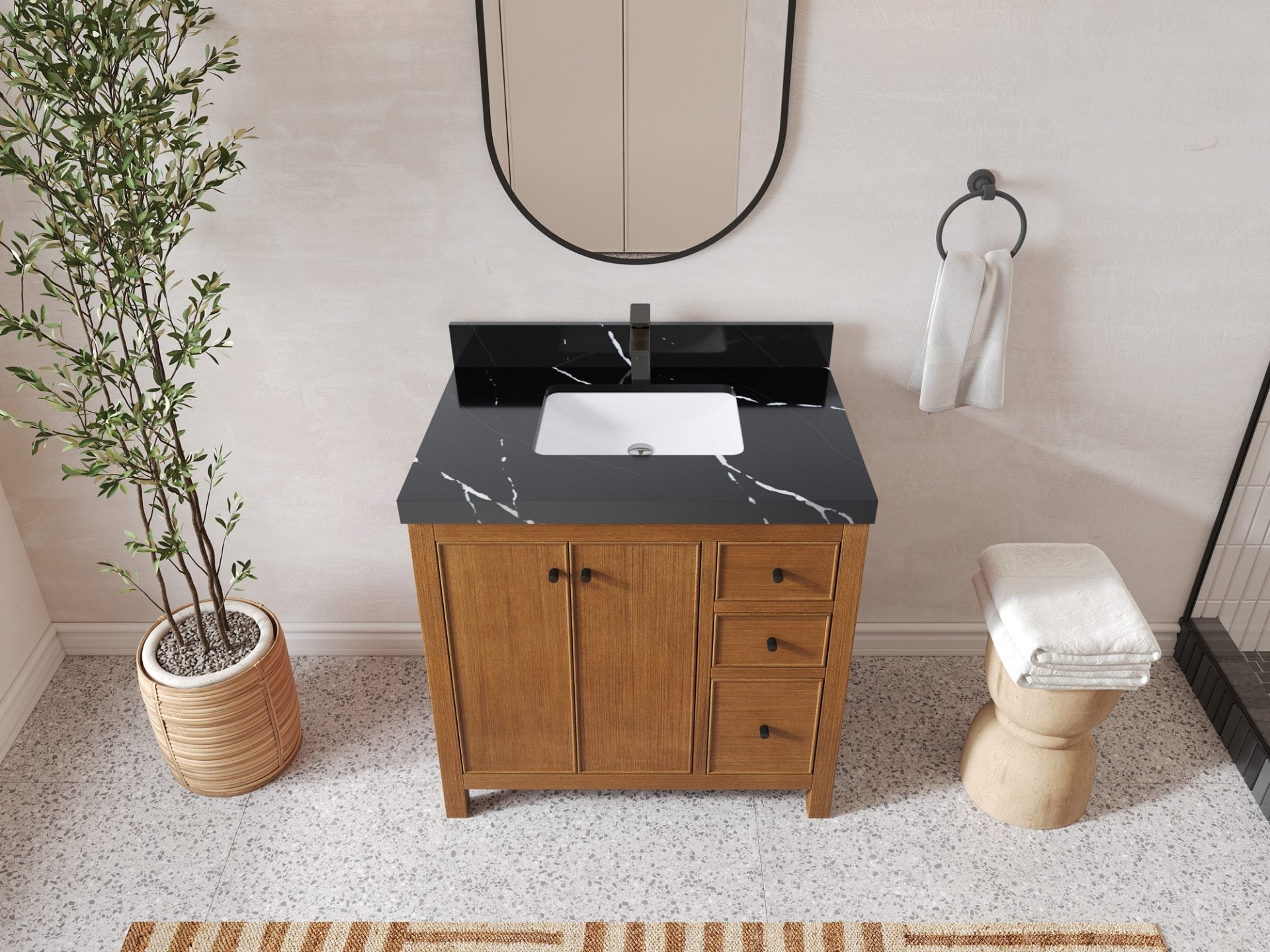 Chicago Teak Veneer 36 in. W x 22 in. D Center Sink Bathroom Vanity