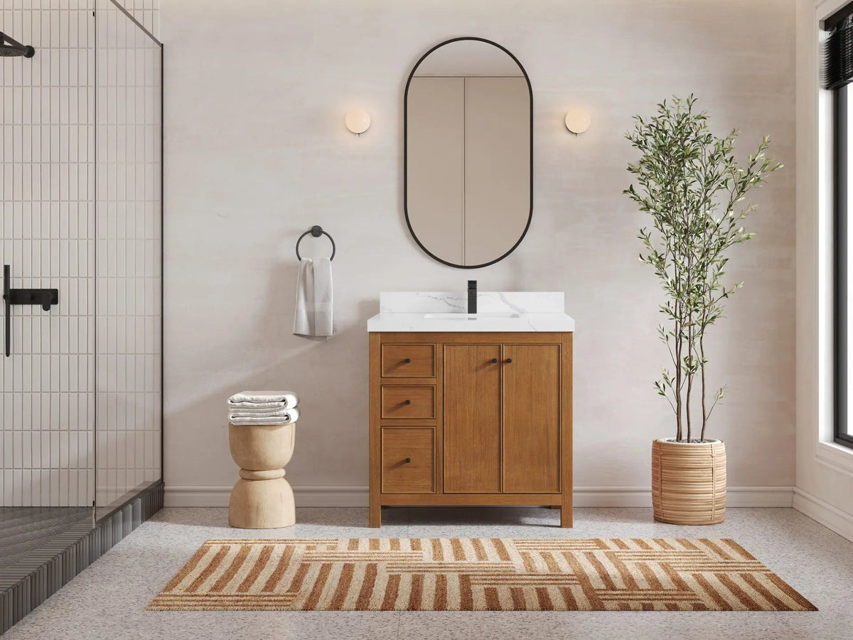 Chicago Teak Veneer 36 in. W x 22 in. D Center Sink Bathroom Vanity