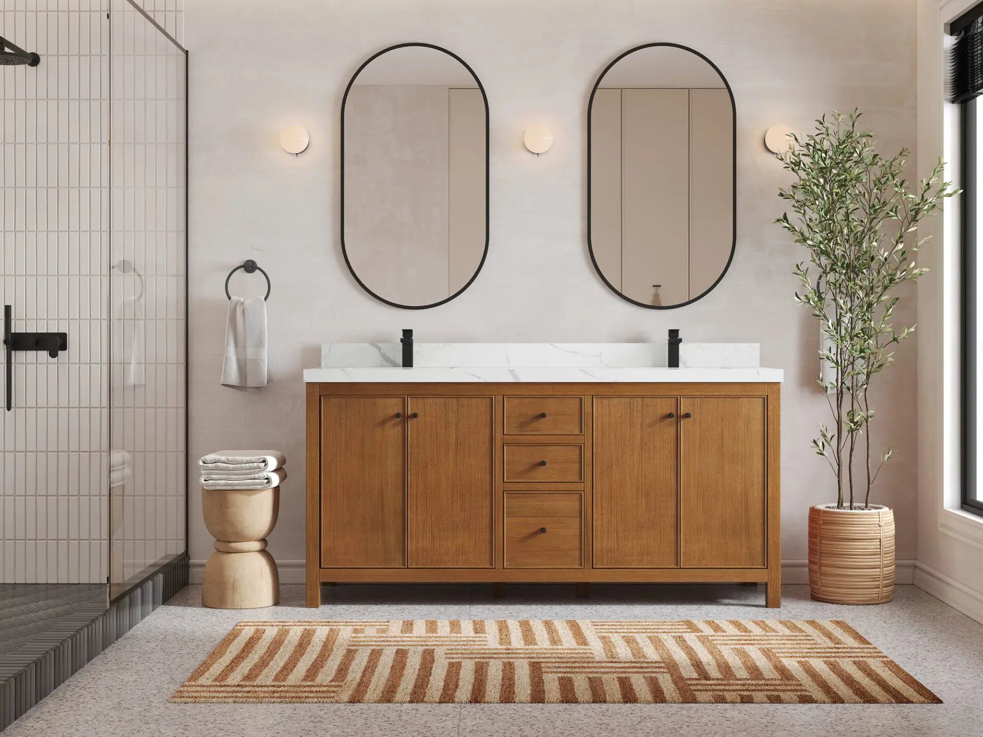 Chicago Teak Veneer 72 in. W x 22 in. D Double Sink Bathroom Vanity