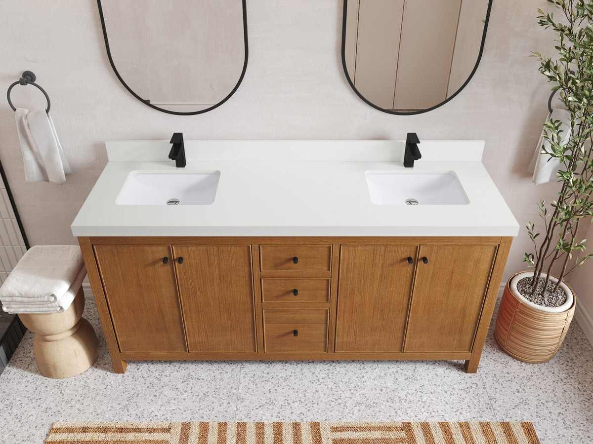 Chicago Teak Veneer 72 in. W x 22 in. D Double Sink Bathroom Vanity