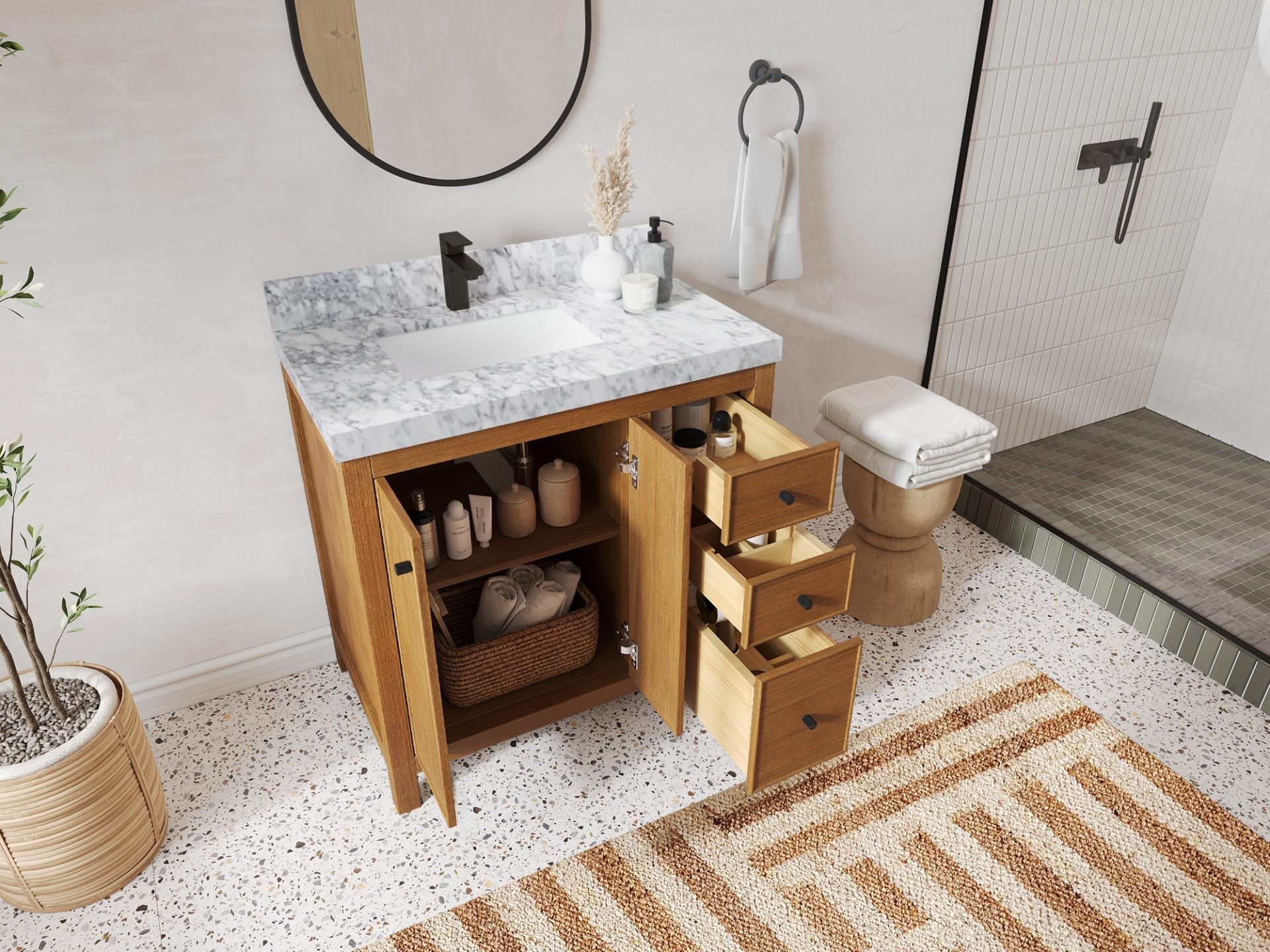 Chicago Teak Veneer 36 in. W x 22 in. D Left Offset Sink Bathroom Vanity