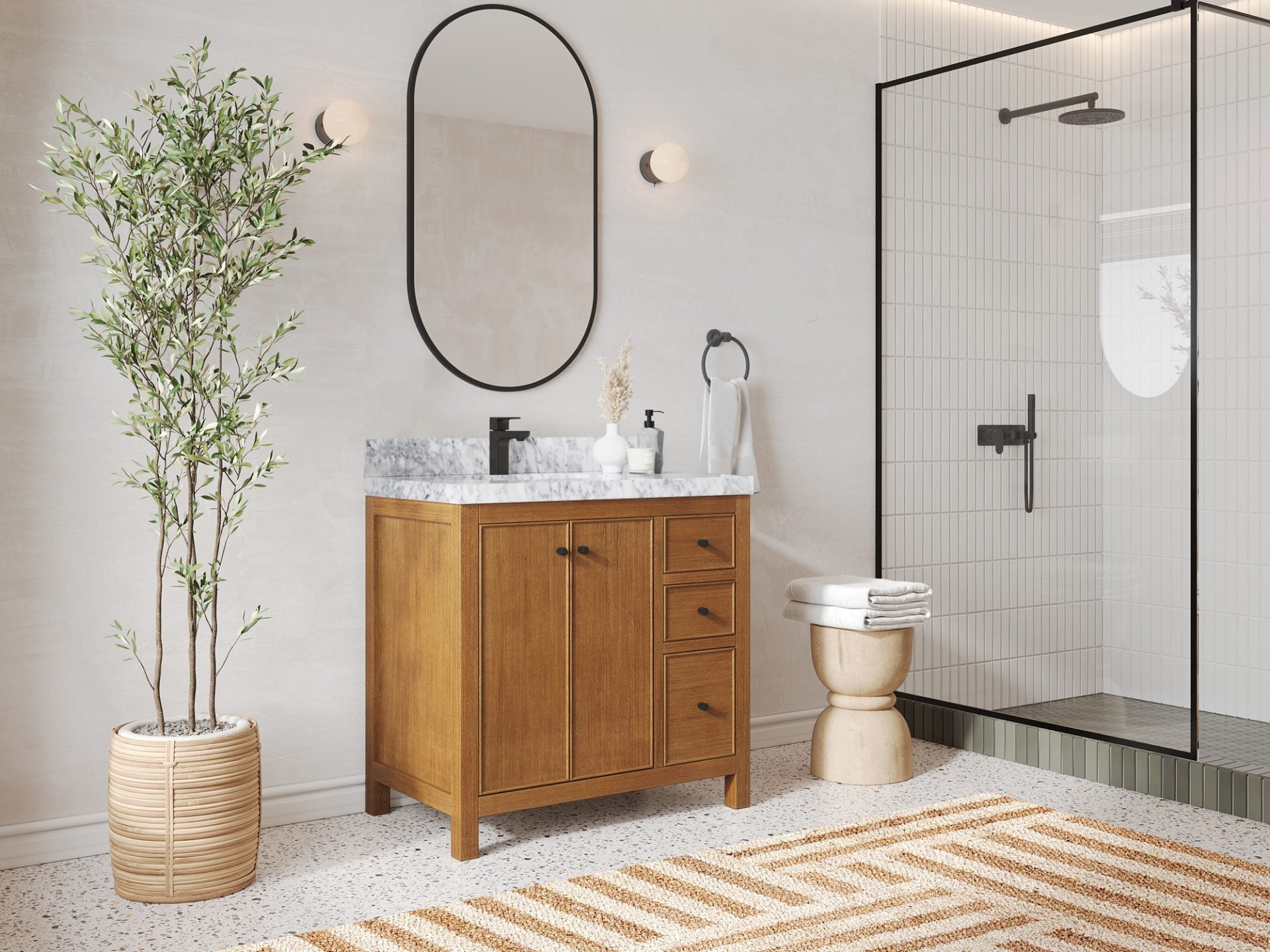 Chicago Teak Veneer 36 in. W x 22 in. D Left Offset Sink Bathroom Vanity