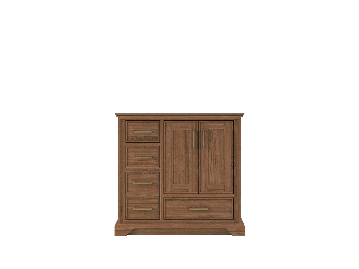Charlotte Teak 36 in. W x 22 in. D Right Offset Sink Bathroom Vanity in Dark Natural - Cabinet Only