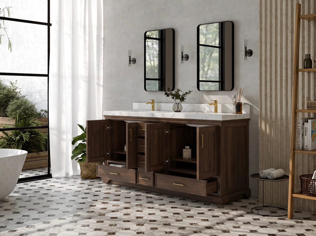 Charlotte Teak Wood 72 in. W x 22 in. D Double Sink Bathroom Vanity