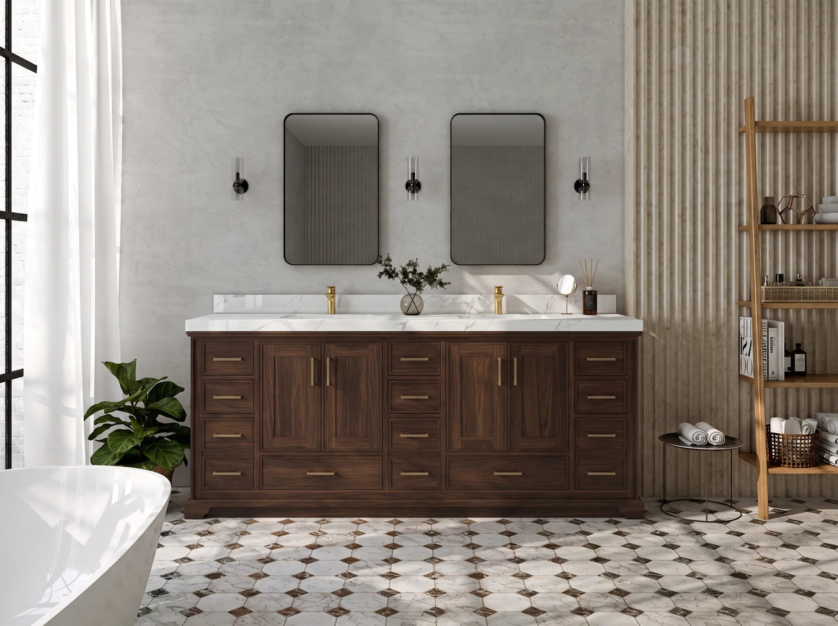 Charlotte Teak Wood 84 in. W x 22 in. D Double Sink Bathroom Vanity