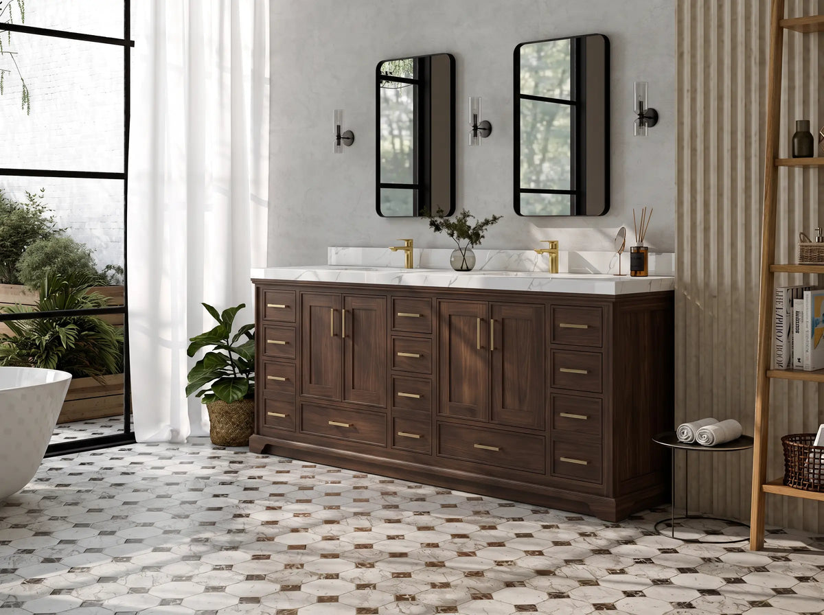 Charlotte Teak Wood 84 in. W x 22 in. D Double Sink Bathroom Vanity